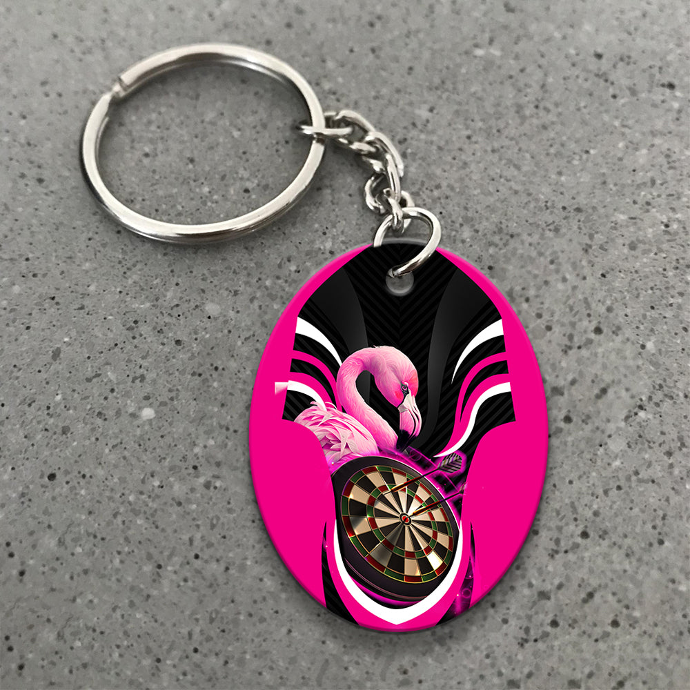 Pink Bullseye Dartboard Flamingo And Darts Keychain For Dart Team Play