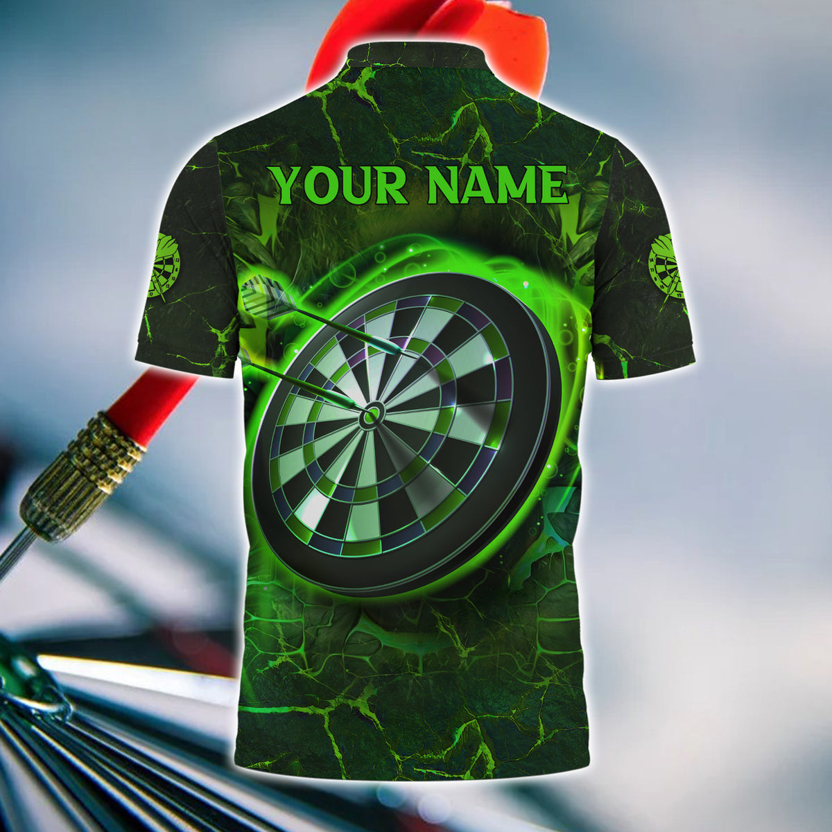 Skull Flame Green Personalized Name 3d Polo Shirt With Pocket Tad Onemoredart 8686