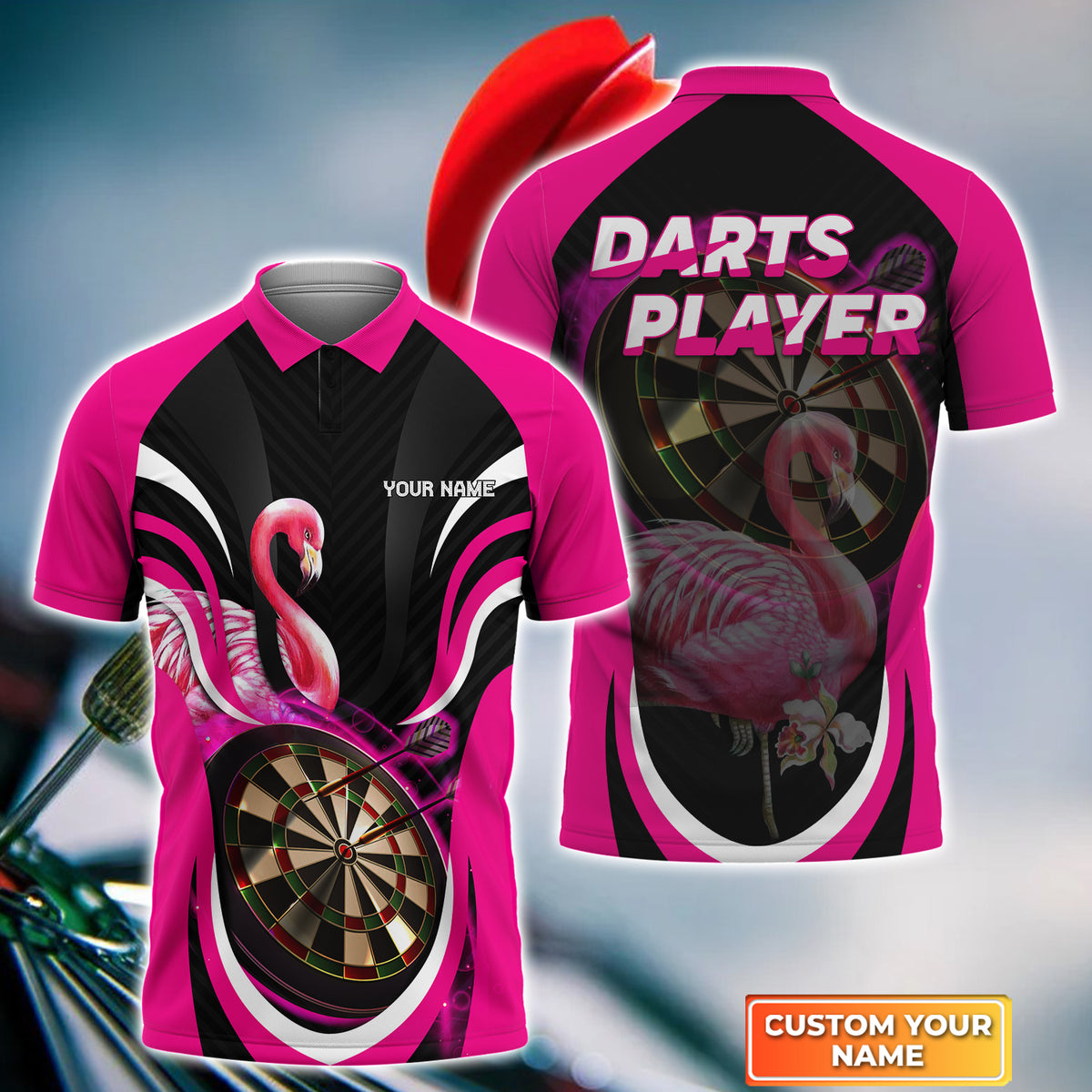 Flamingo Darts Personalized Name 3D Polo Shirt For Darts Team Player T