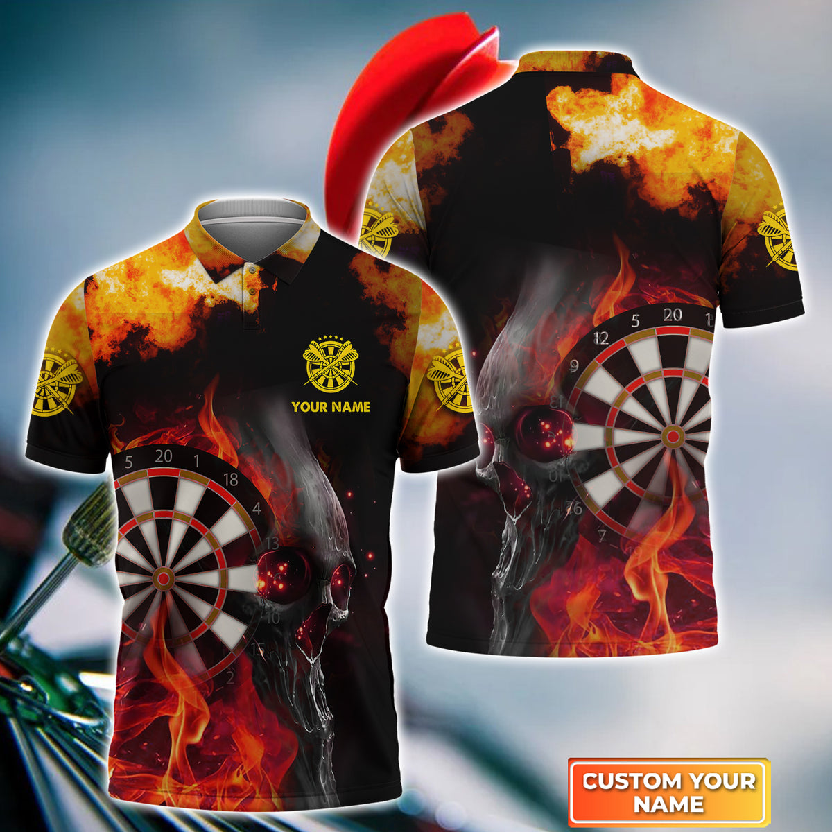 Darts Fire Skull Personalized Name 3d Polo Shirt For Darts Player Tad Onemoredart 8722