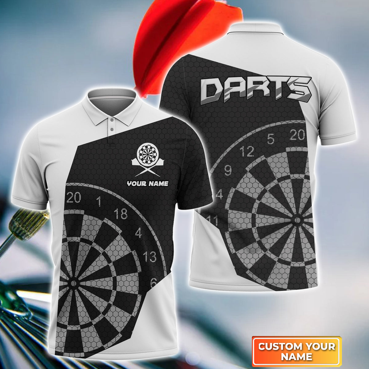 White Darts Personalized Name 3d Polo Shirt For Darts Player Tad Onemoredart 2626