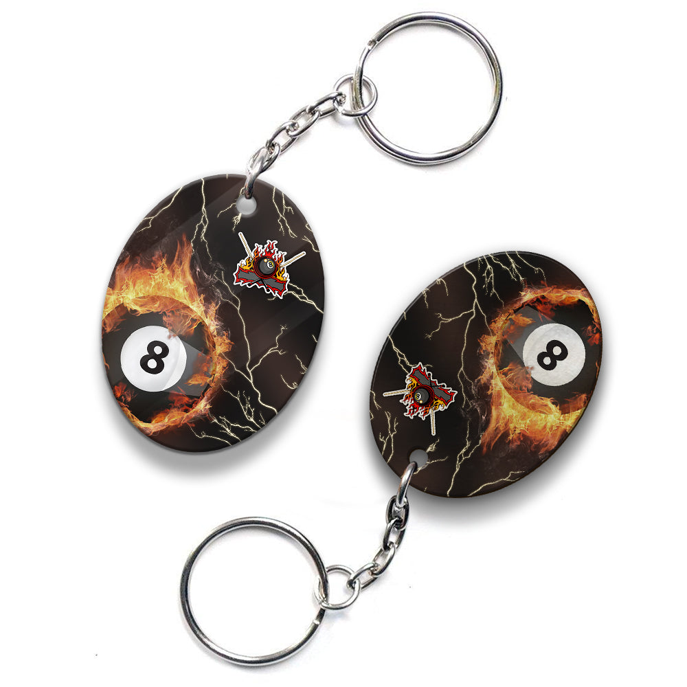 Billiard 8 Ball Thunder Fire Flame Personalized Name 3D Keychain Gift For Billiard Players