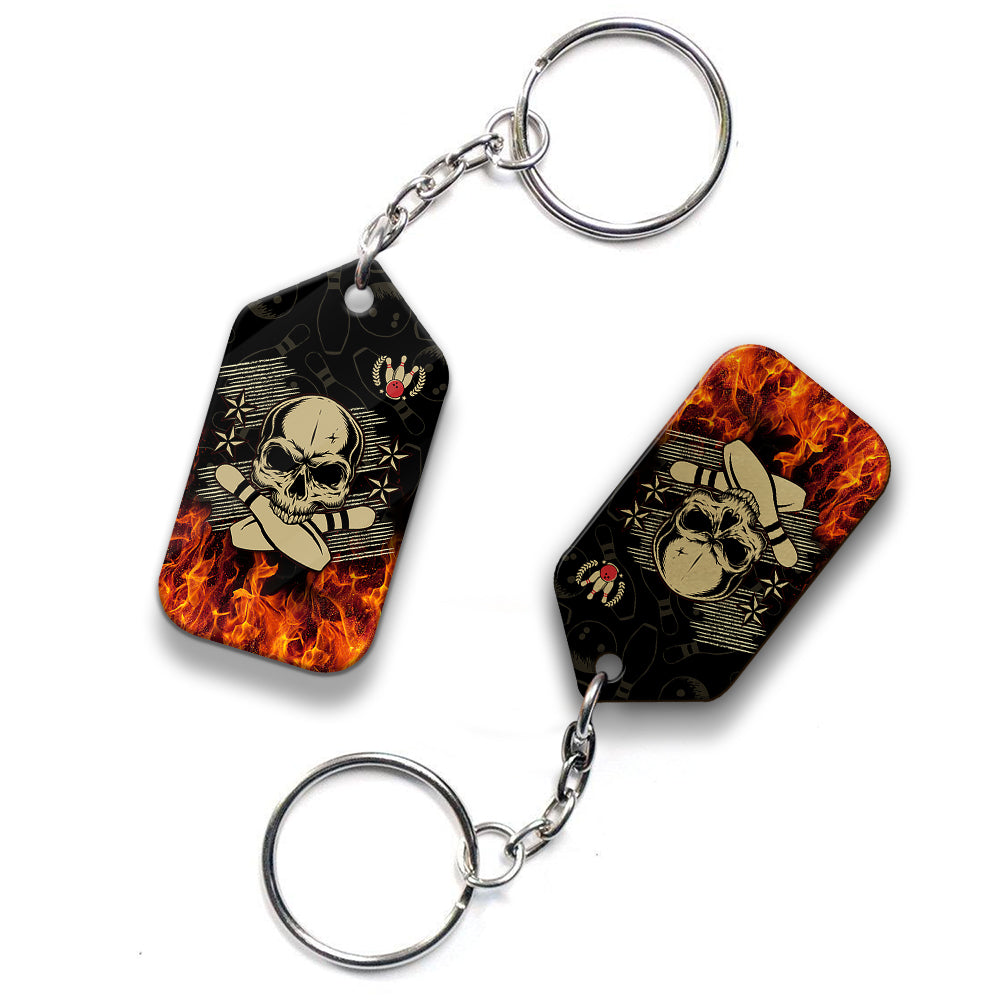 Skull Bowling In Fire Keychain