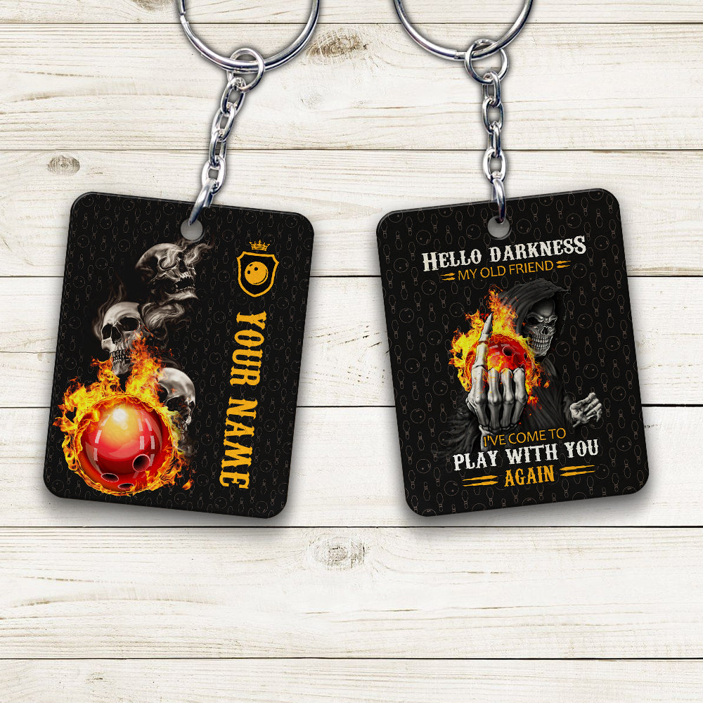 Bowling Skull Hello Darkness My Old Friend Personalized Name Keychain Gift For Bowler