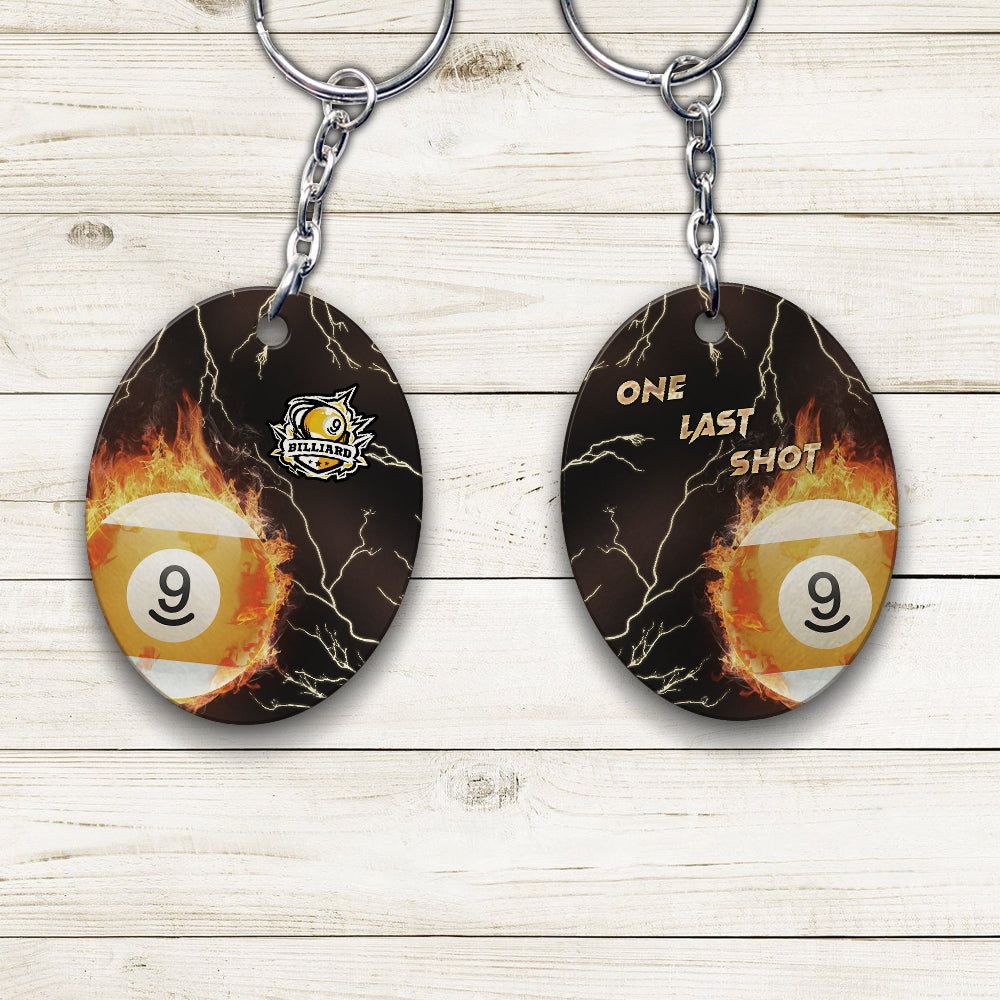 One Last Shot Billiard 9 Ball Fire Flame Keychain Gift For Billiard Players