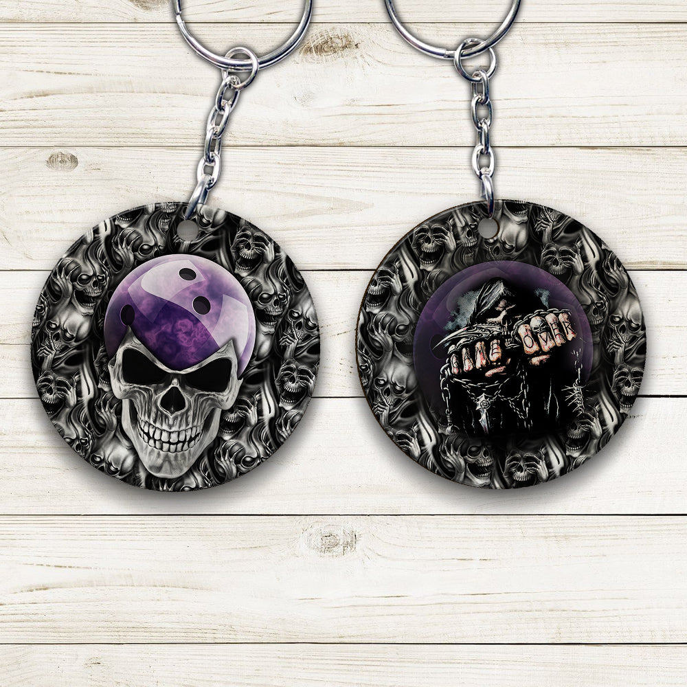 Purple Skull Bowling Ball Keychain