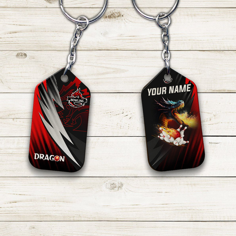 Dragon Team Red Bowling Ball On Fire Personalized Name 3D Keychain