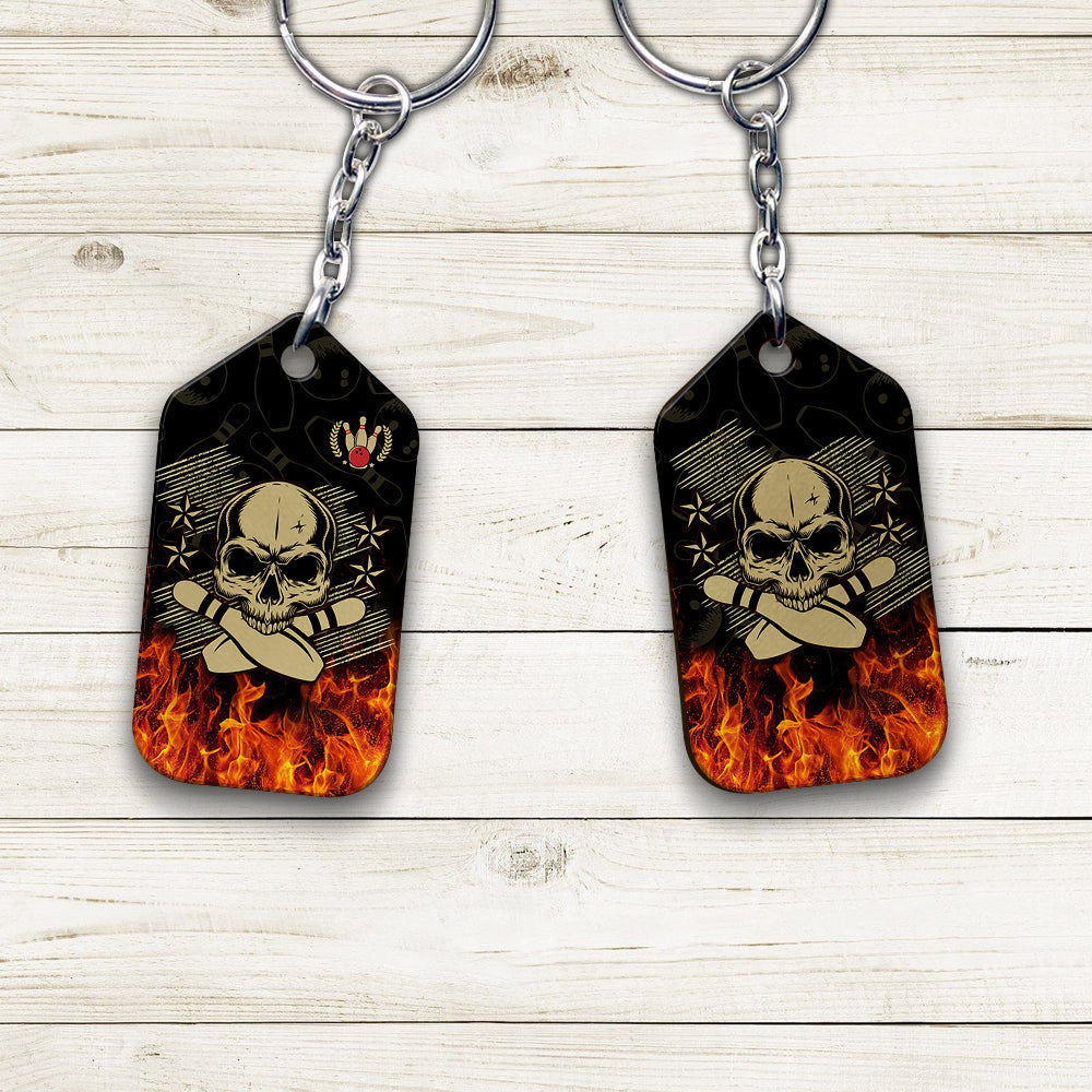 Skull Bowling In Fire Keychain