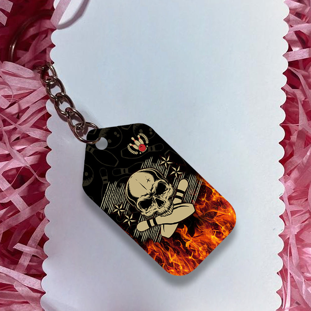 Skull Bowling In Fire Keychain