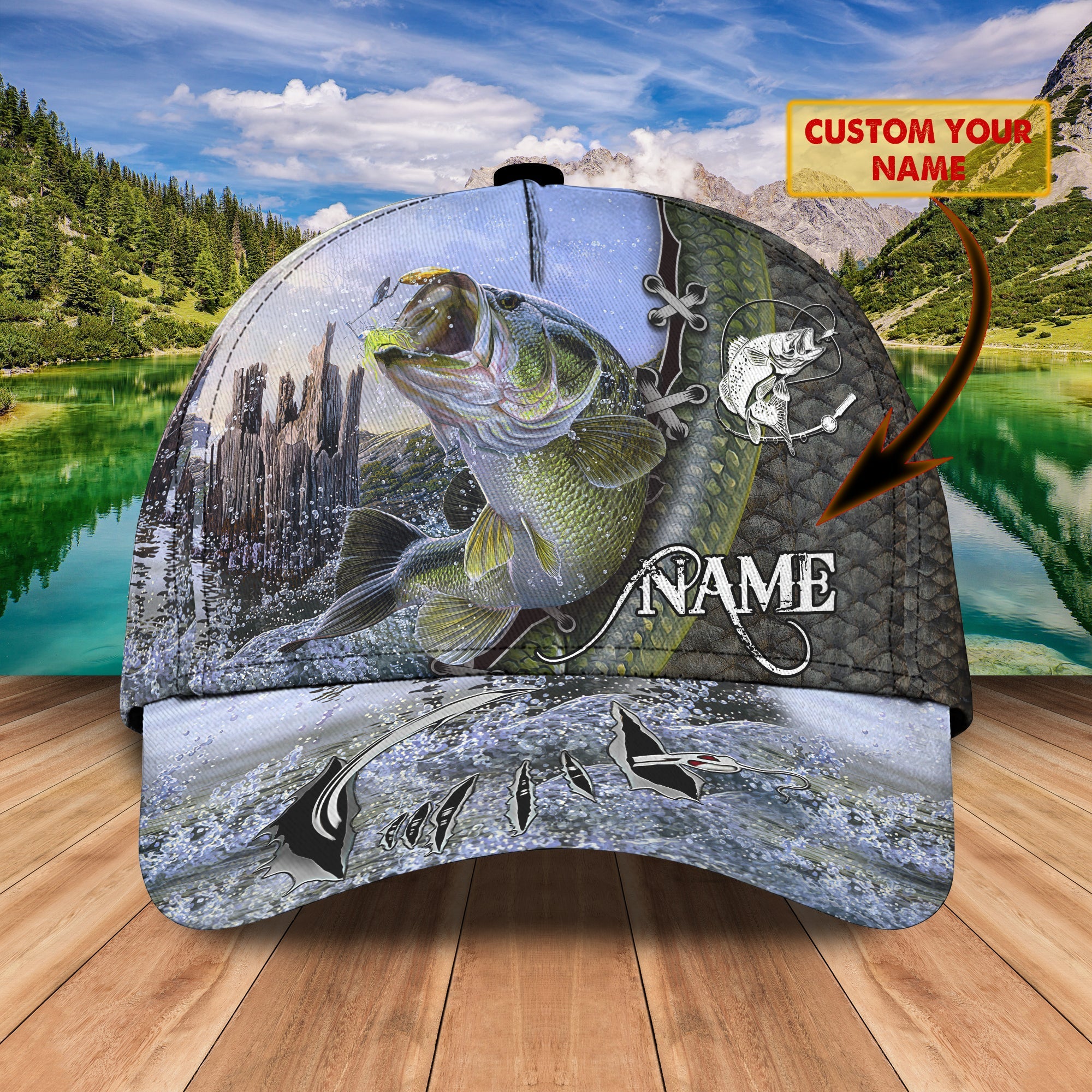 Bass Fishing - Personalized Name Cap 9