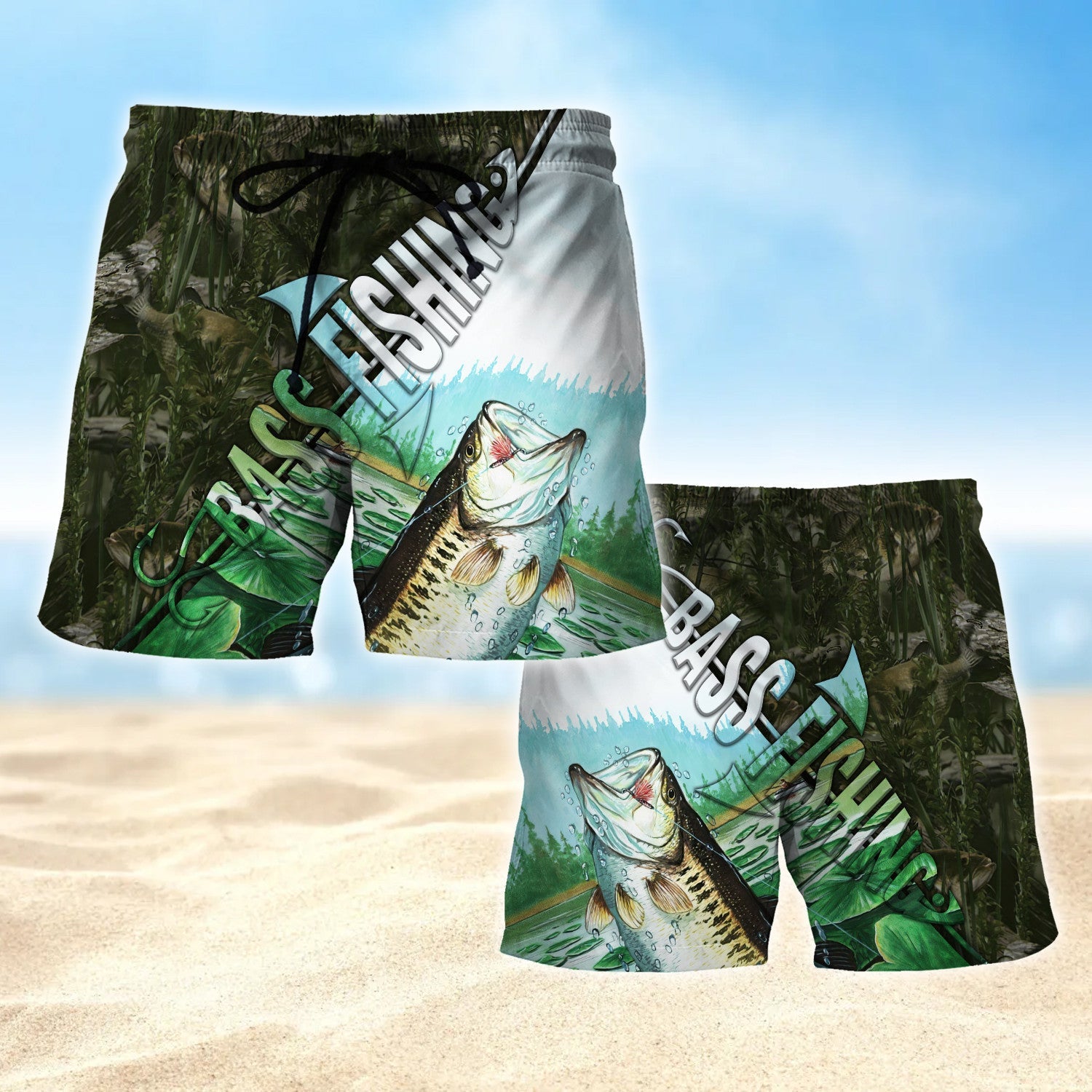 Funny Men Fishing Beach Shorts Bass Fishing