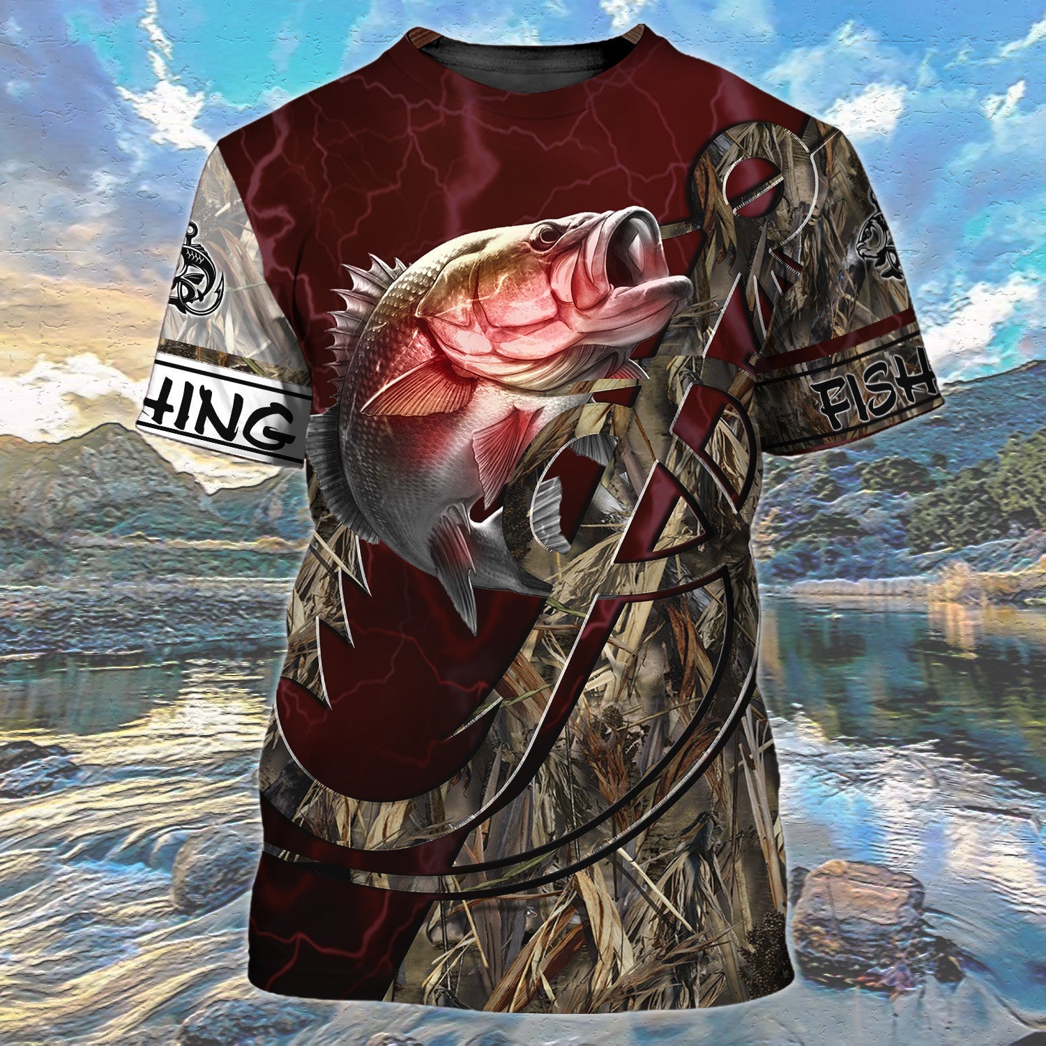 Bass Fishing Red 3D Full Print Shirts, Unique Design for Anglers, Perfect Gift for Bass Fishing Enthusiasts!