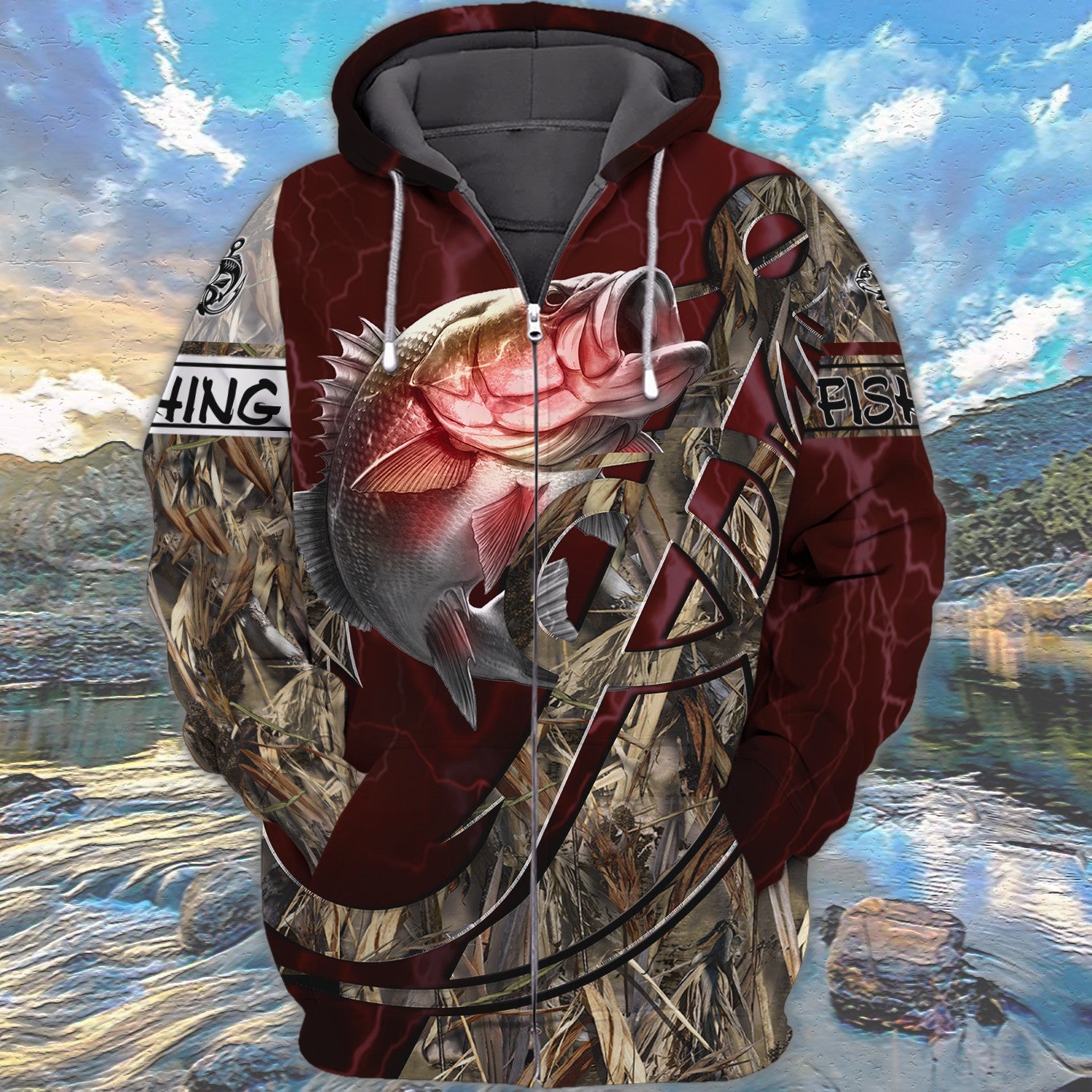 Bass Fishing Red 3D Full Print Shirts, Unique Design for Anglers, Perfect Gift for Bass Fishing Enthusiasts!