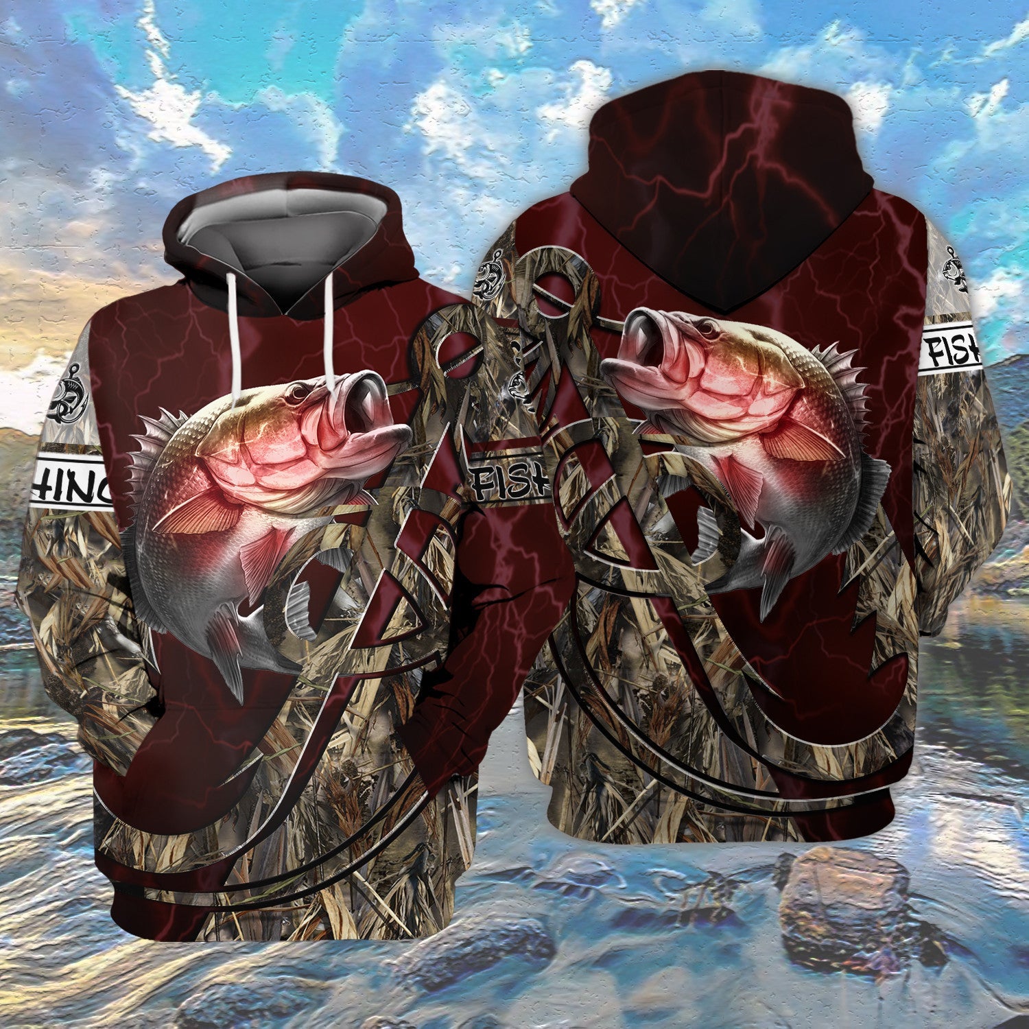 Bass Fishing Red 3D Full Print Shirts, Unique Design for Anglers, Perfect Gift for Bass Fishing Enthusiasts!