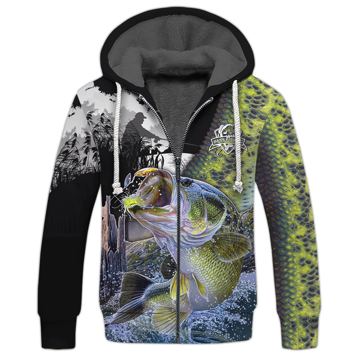 Bass Fishing Shirt Bass Shirts for Men Fish 3D Printed Green Fishing Hoodie Tshirt