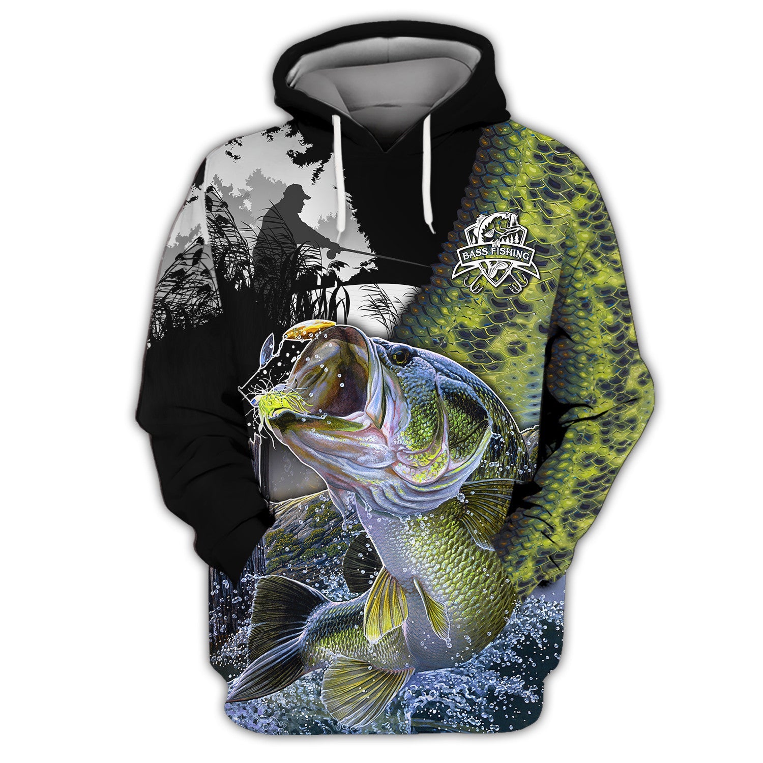 Bass Fishing Shirt Bass Shirts for Men Fish 3D Printed Green Fishing Hoodie Tshirt