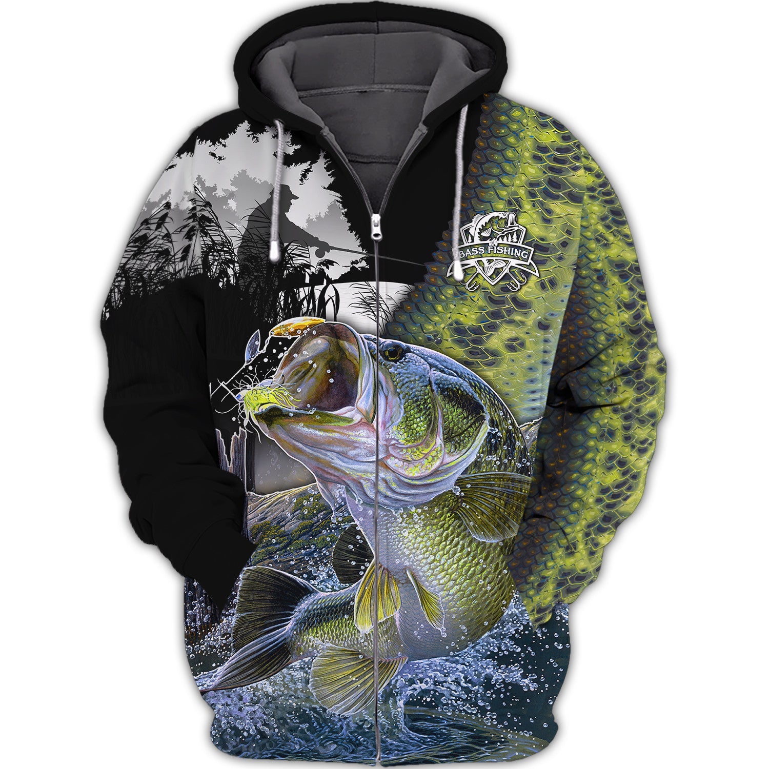 Bass Fishing Shirt Bass Shirts for Men Fish 3D Printed Green Fishing Hoodie Tshirt