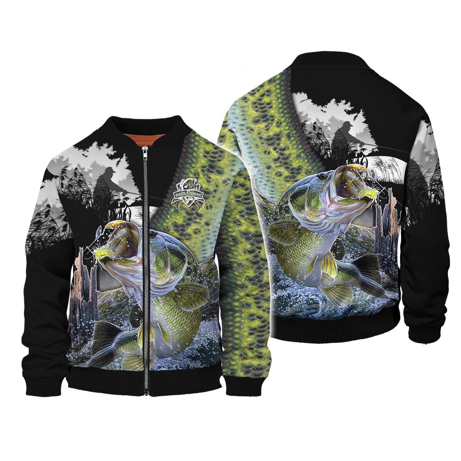 Bass Fishing Shirt Bass Shirts for Men Fish 3D Printed Green Fishing Hoodie Tshirt