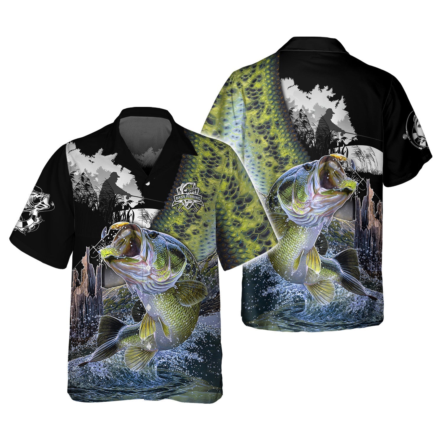 Bass Fishing Shirt Bass Shirts for Men Fish 3D Printed Green Fishing Hoodie Tshirt