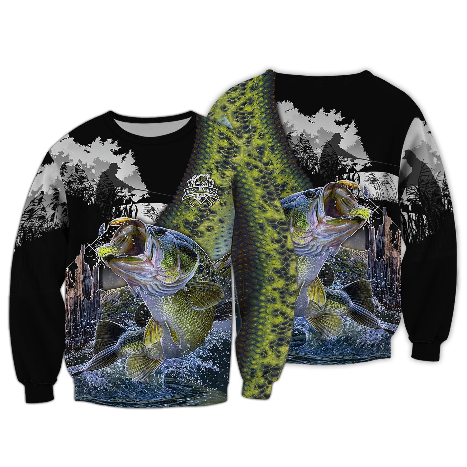 Bass Fishing Shirt Bass Shirts for Men Fish 3D Printed Green Fishing Hoodie Tshirt