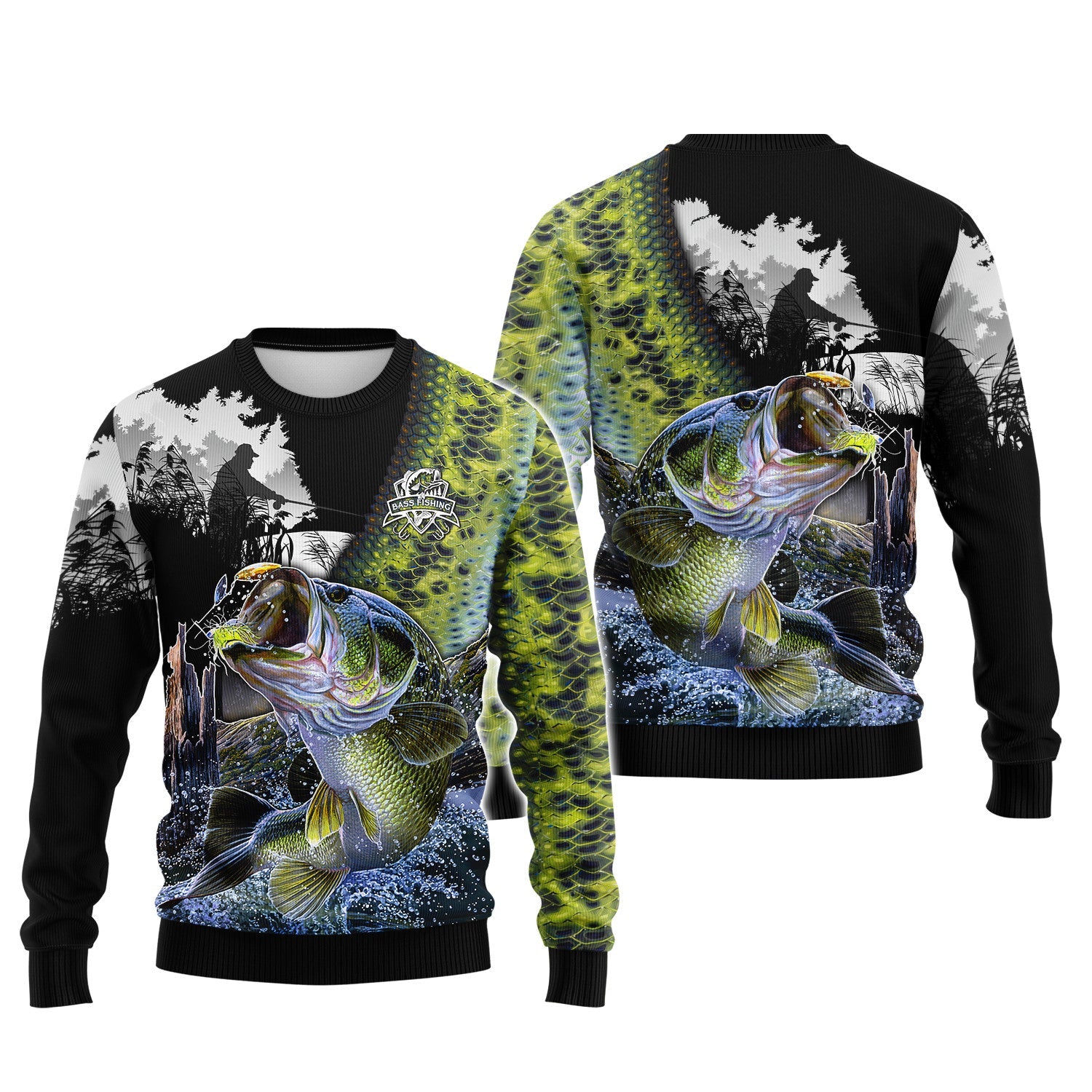 Bass Fishing Shirt Bass Shirts for Men Fish 3D Printed Green Fishing Hoodie Tshirt