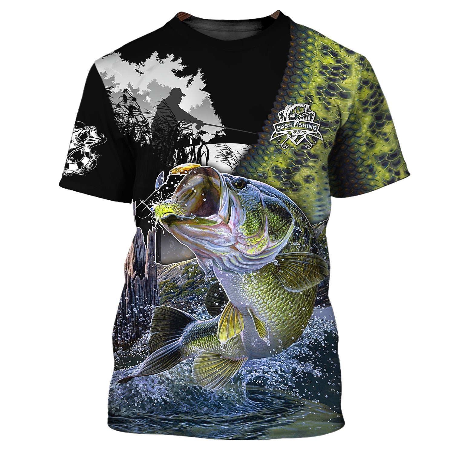 Bass Fishing Shirt Bass Shirts for Men Fish 3D Printed Green Fishing Hoodie Tshirt