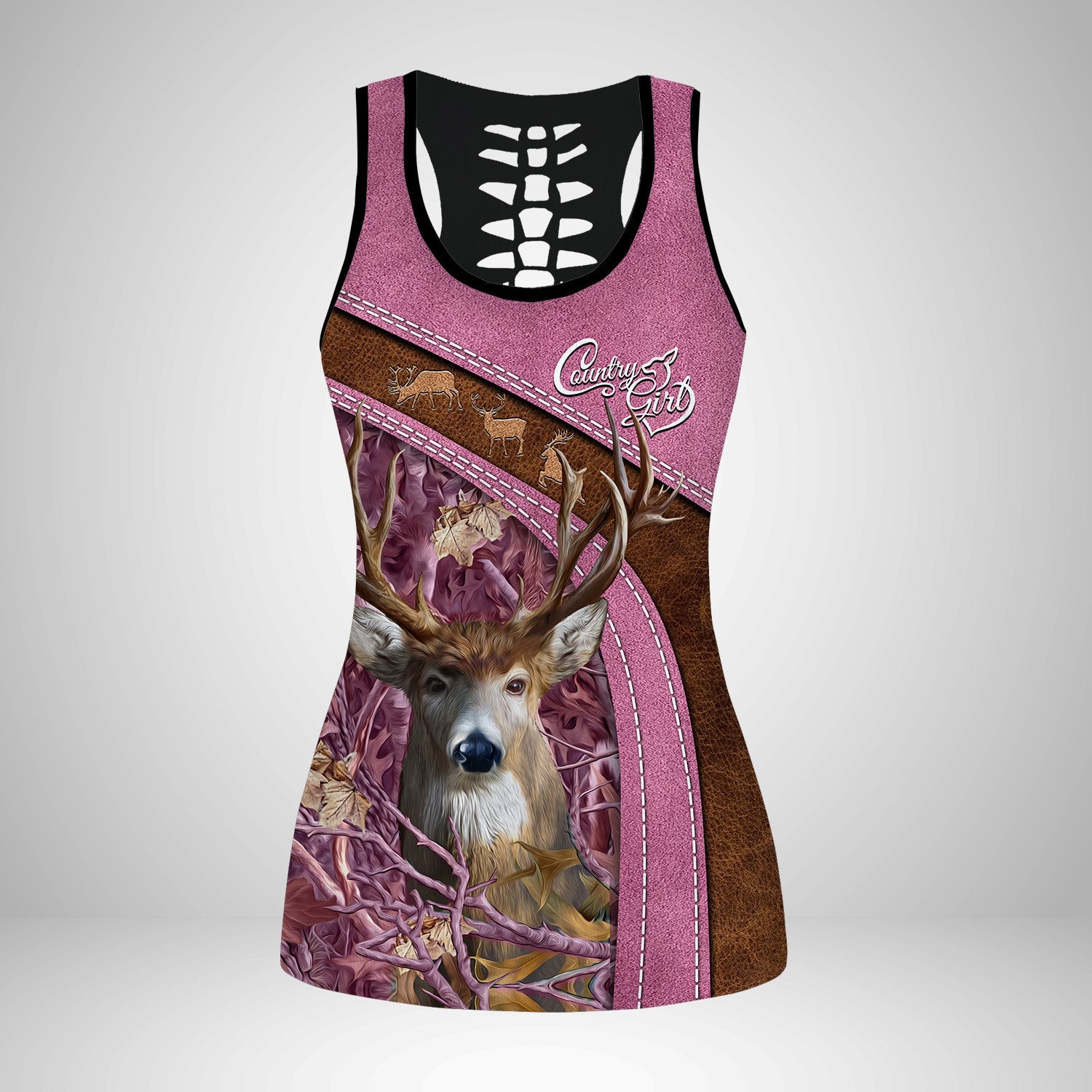 Country Girl Tank Top Pink Hunting Pattern 3D Back Hollow Tank Top 01