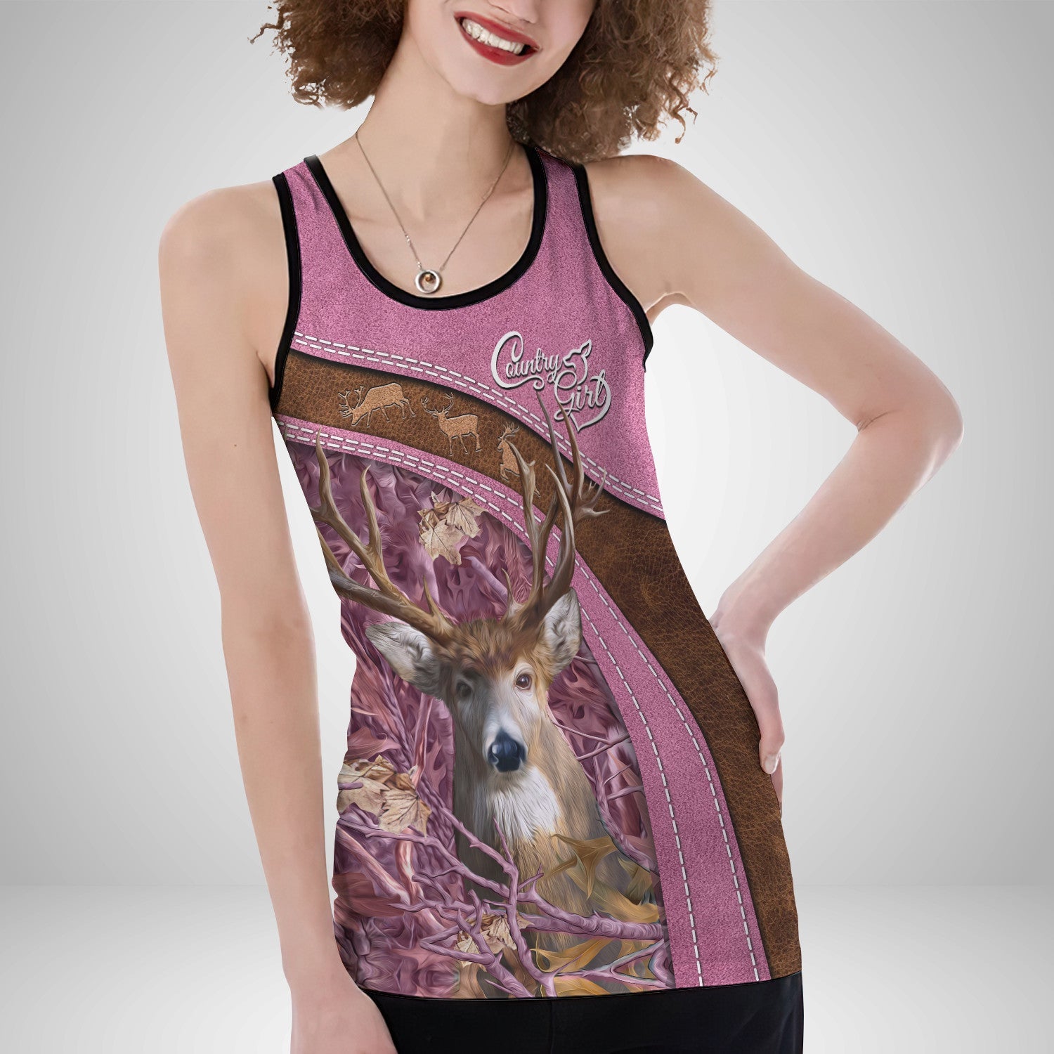 Country Girl Tank Top Pink Hunting Pattern 3D Back Hollow Tank Top 01