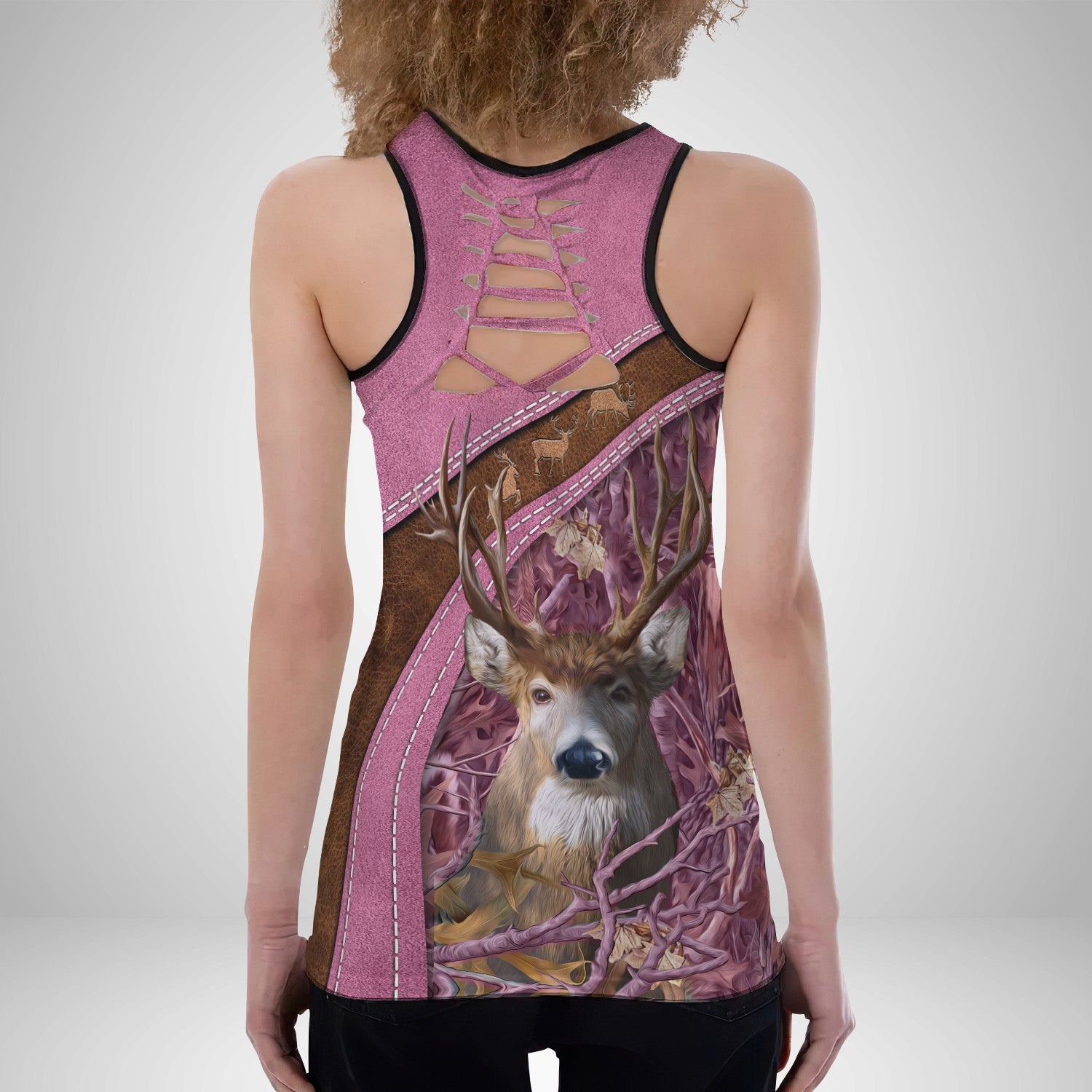 Country Girl Tank Top Pink Hunting Pattern 3D Back Hollow Tank Top 01