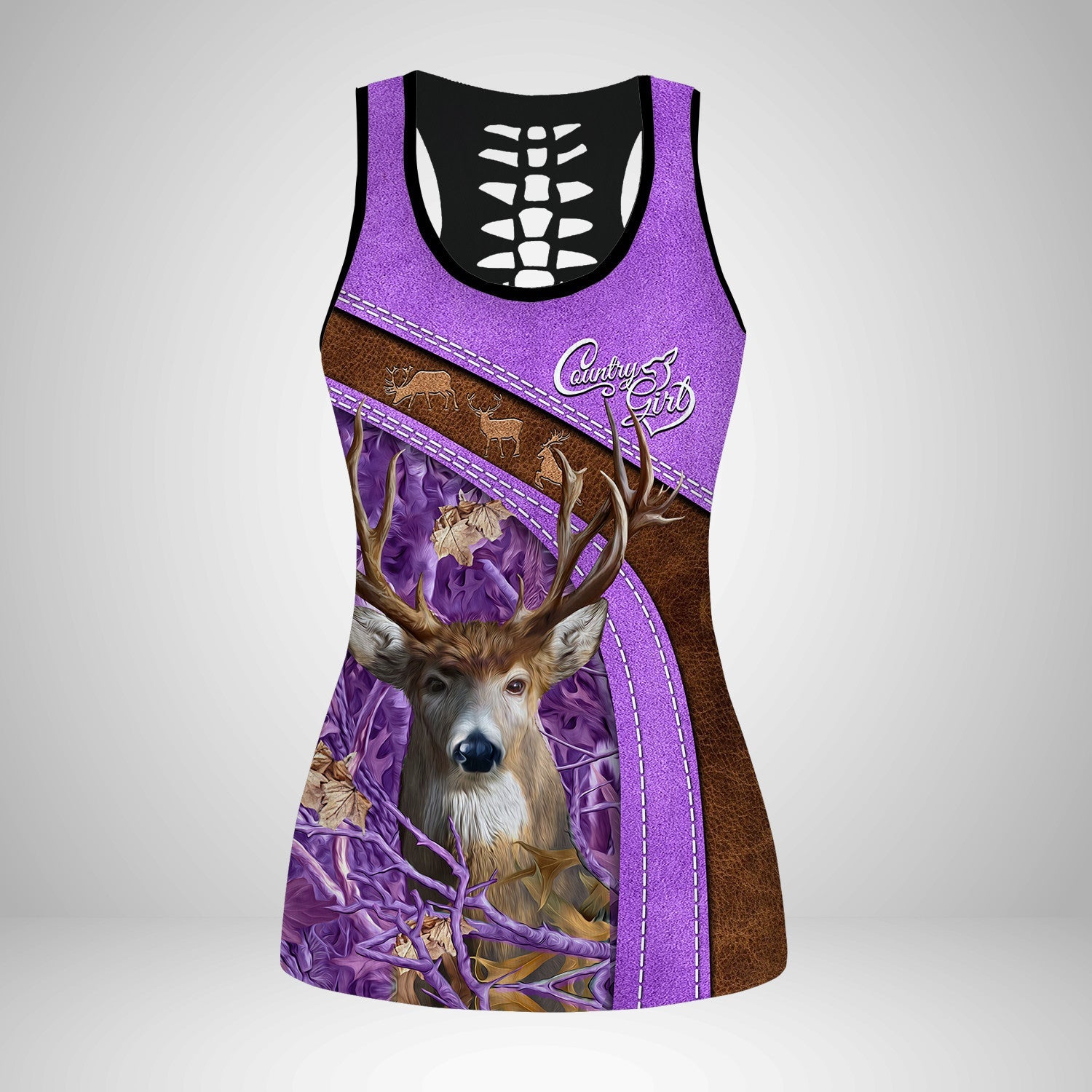 Country Girl Tank Top Pink Hunting Pattern 3D Back Hollow Tank Top 03