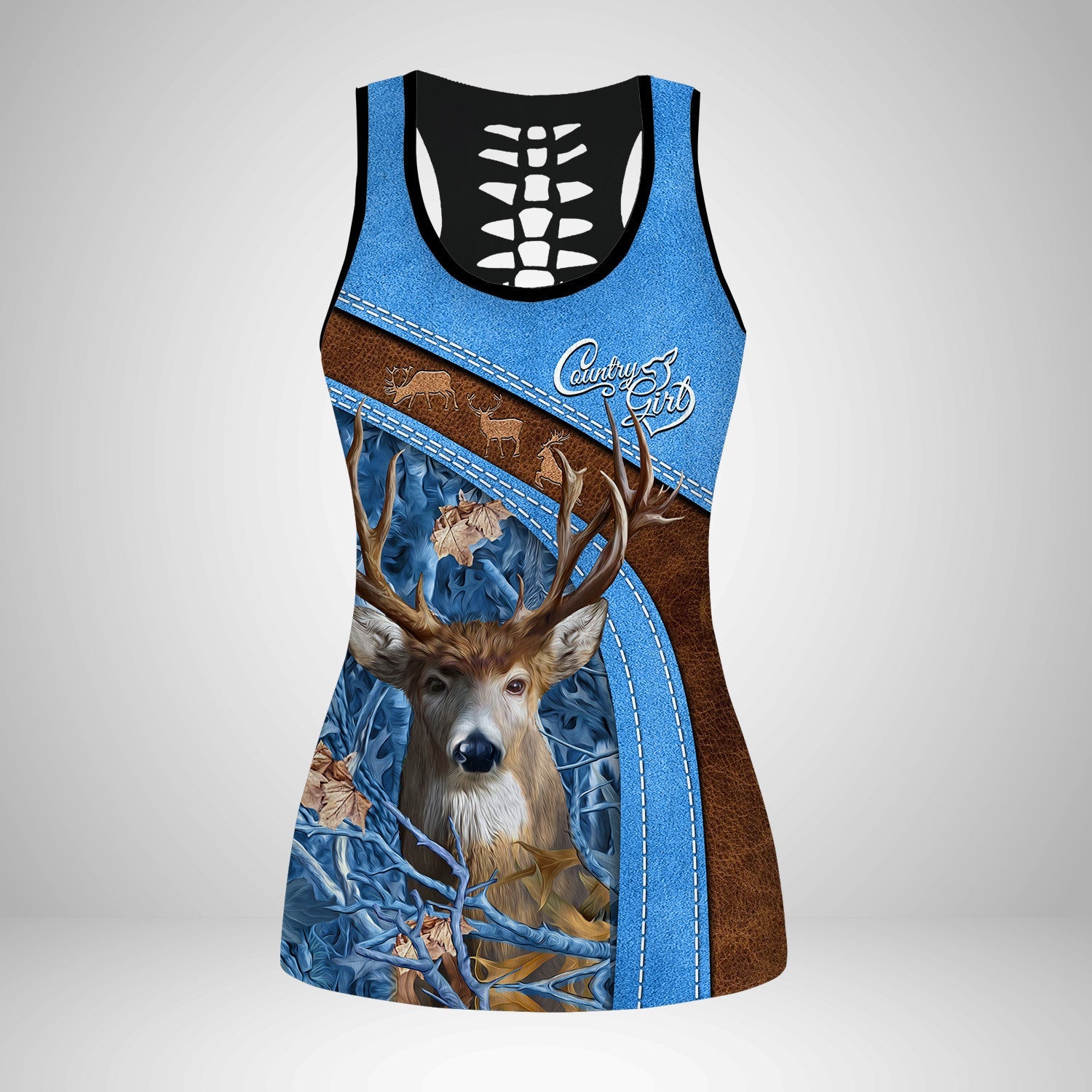 Country Girl Tank Top Pink Hunting Pattern 3D Back Hollow Tank Top 04