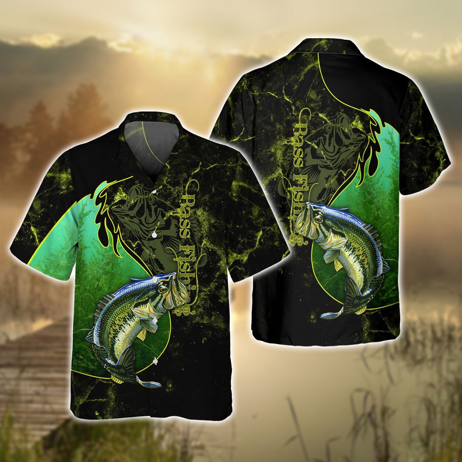 Bass Fishing Underwater Yinyang Camo 3D Print Shirts