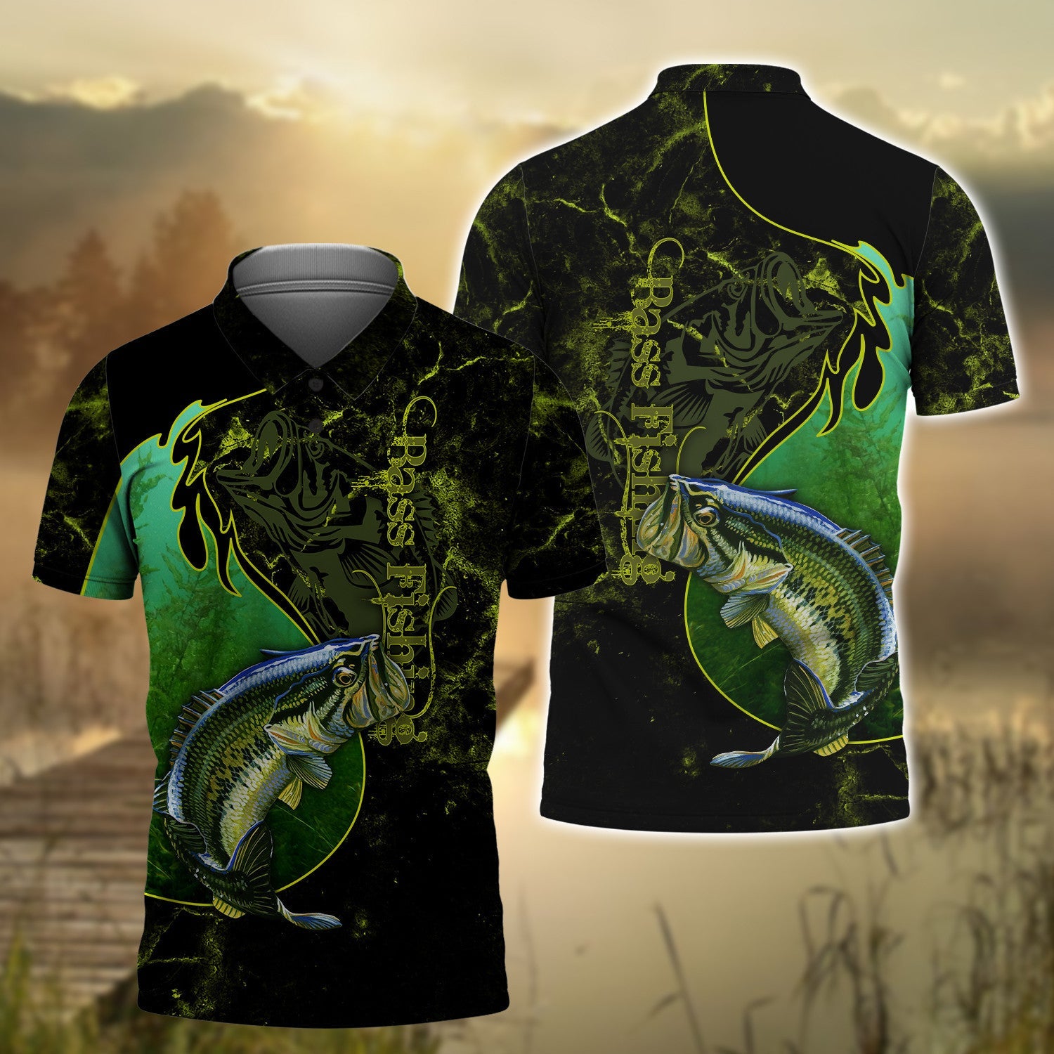 Bass Fishing Underwater Yinyang Camo 3D Print Shirts