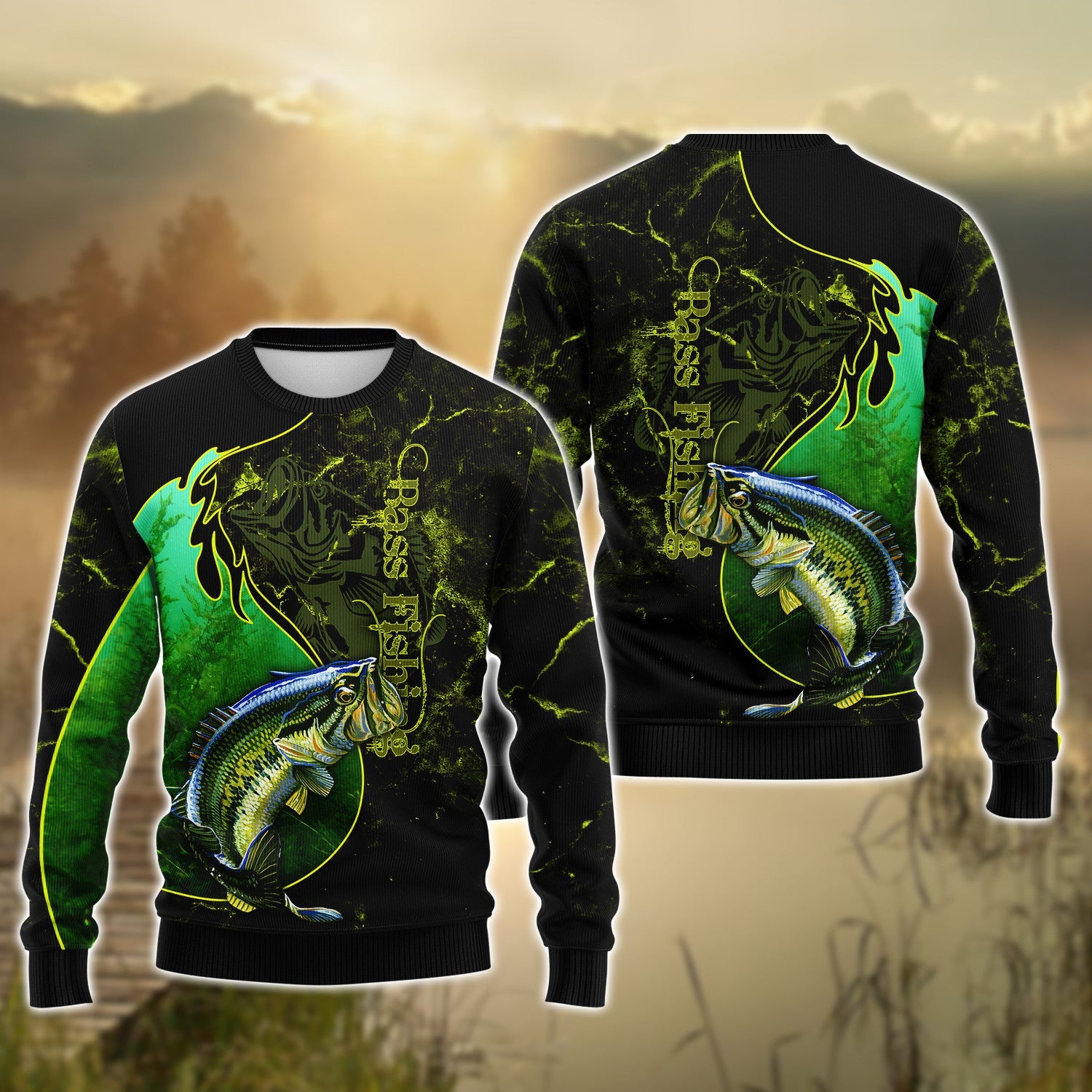 Bass Fishing Underwater Yinyang Camo 3D Print Shirts