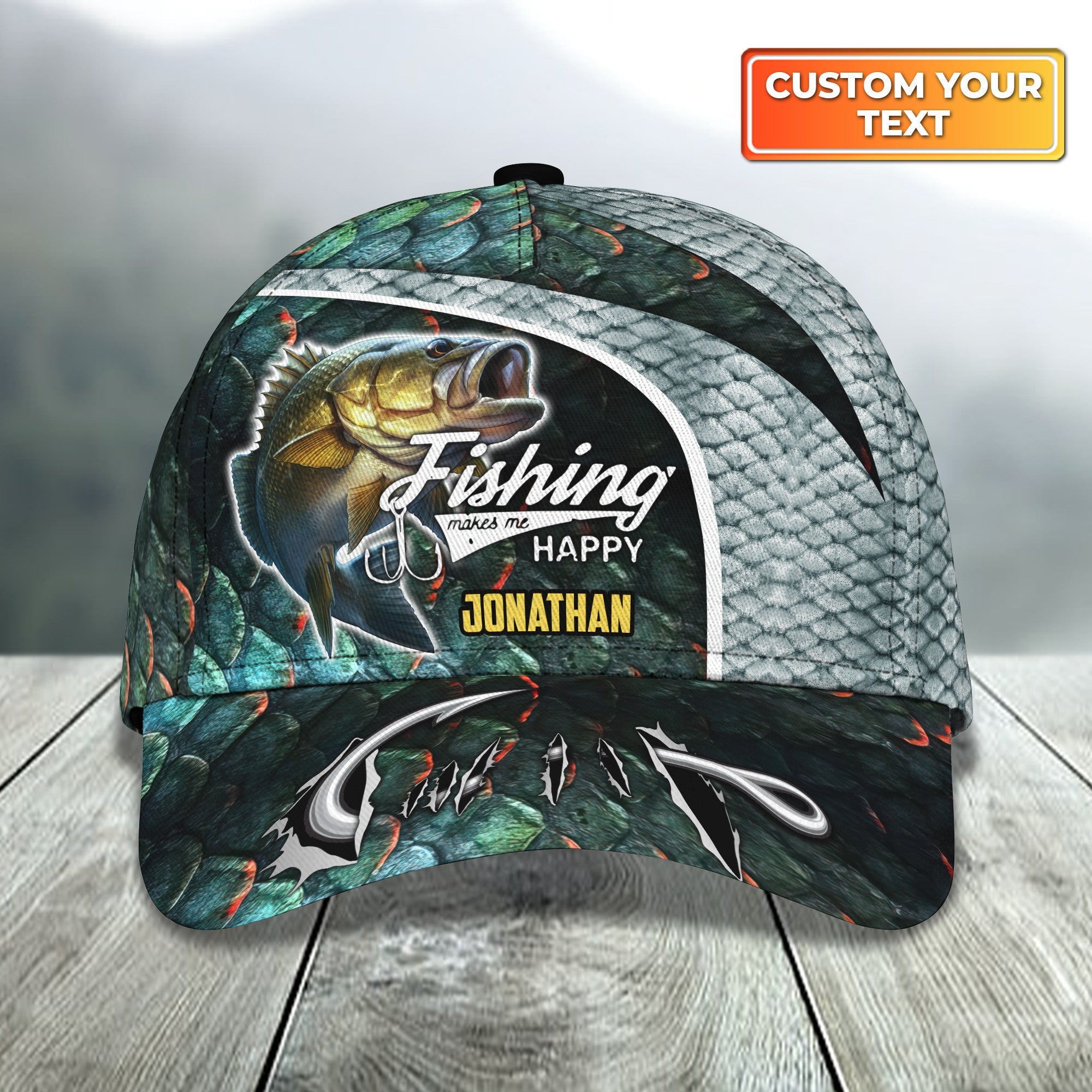Bass Fish Fishing Make Me Happy Personalized Name 3D Classic Cap