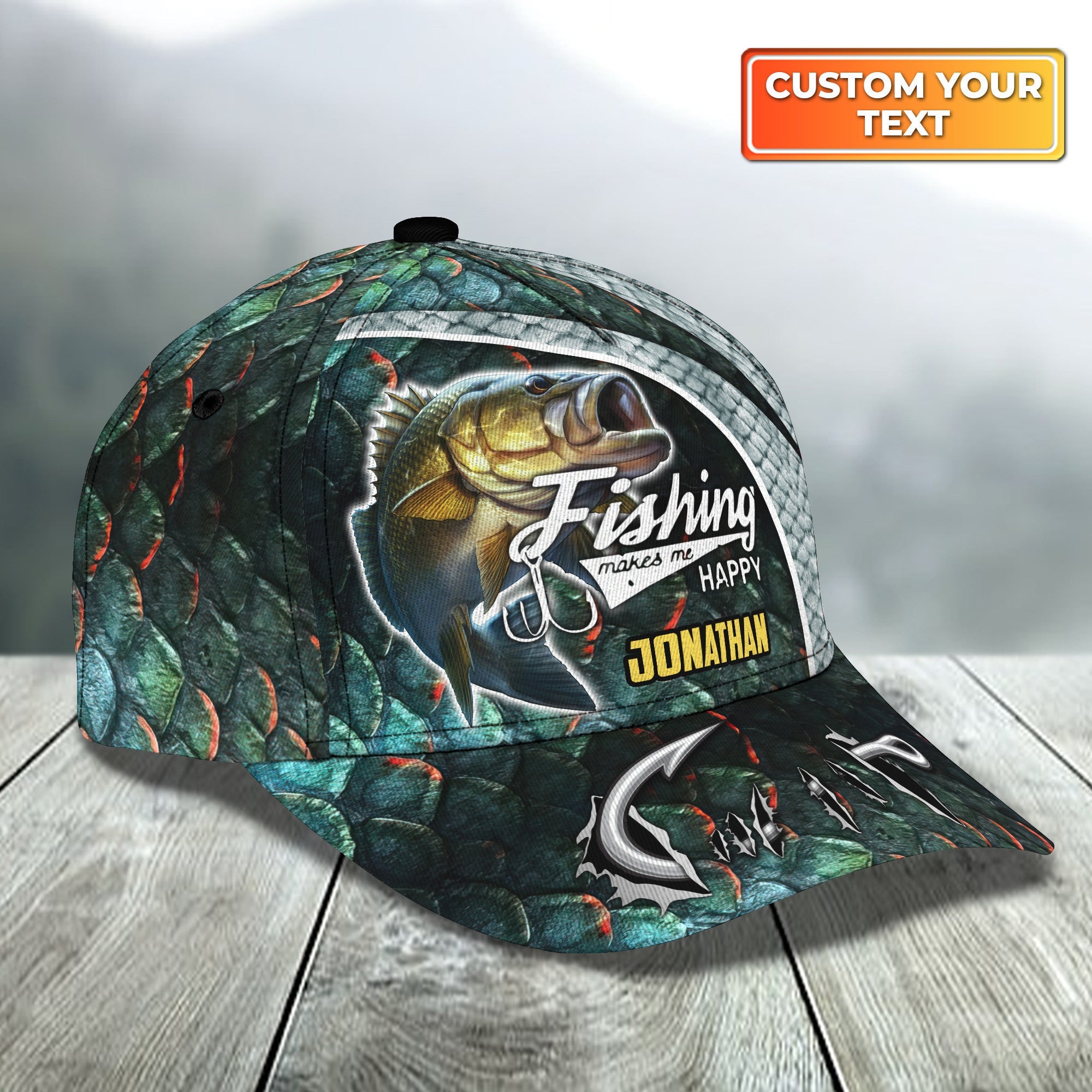 Bass Fish Fishing Make Me Happy Personalized Name 3D Classic Cap