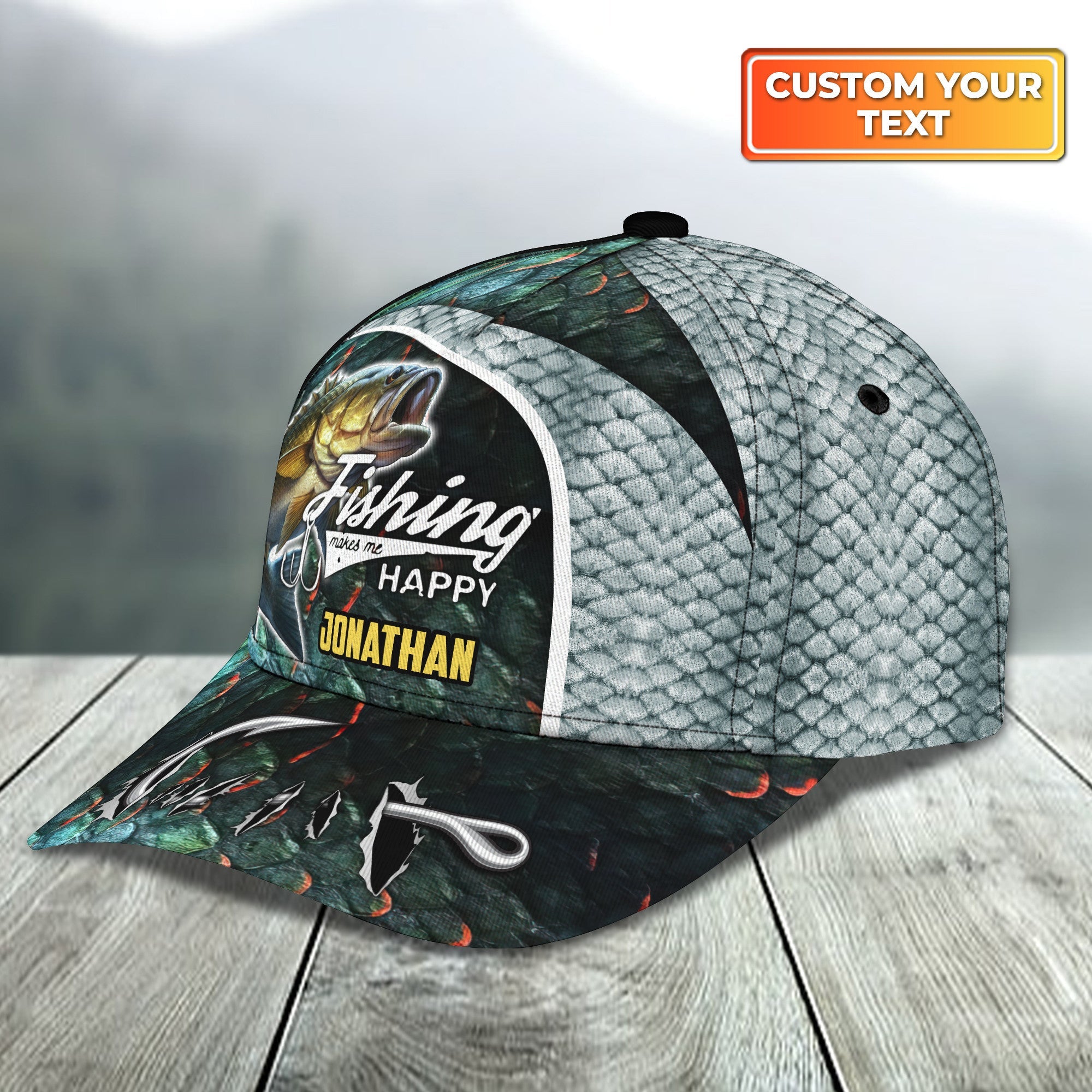 Bass Fish Fishing Make Me Happy Personalized Name 3D Classic Cap