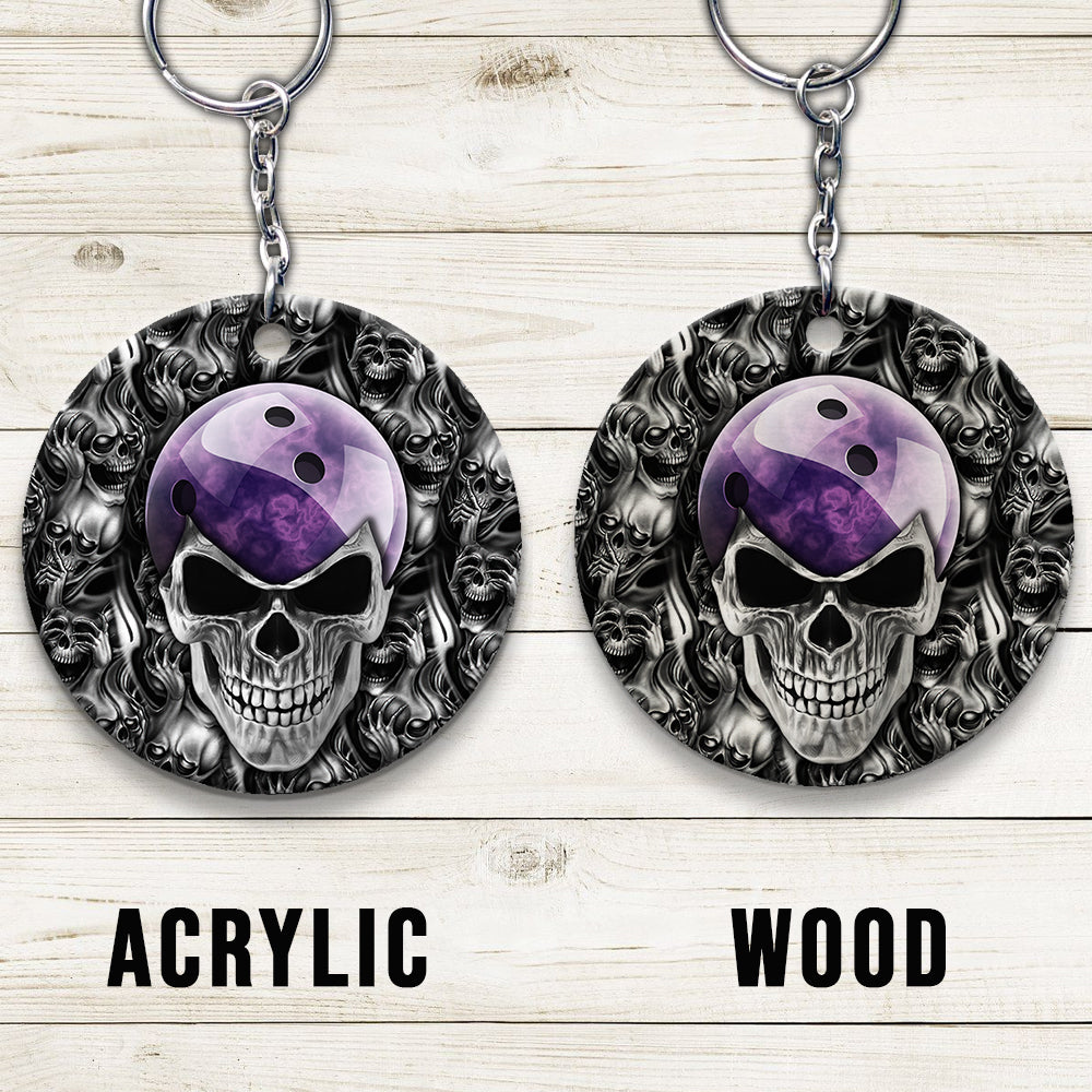 Purple Skull Bowling Ball Keychain