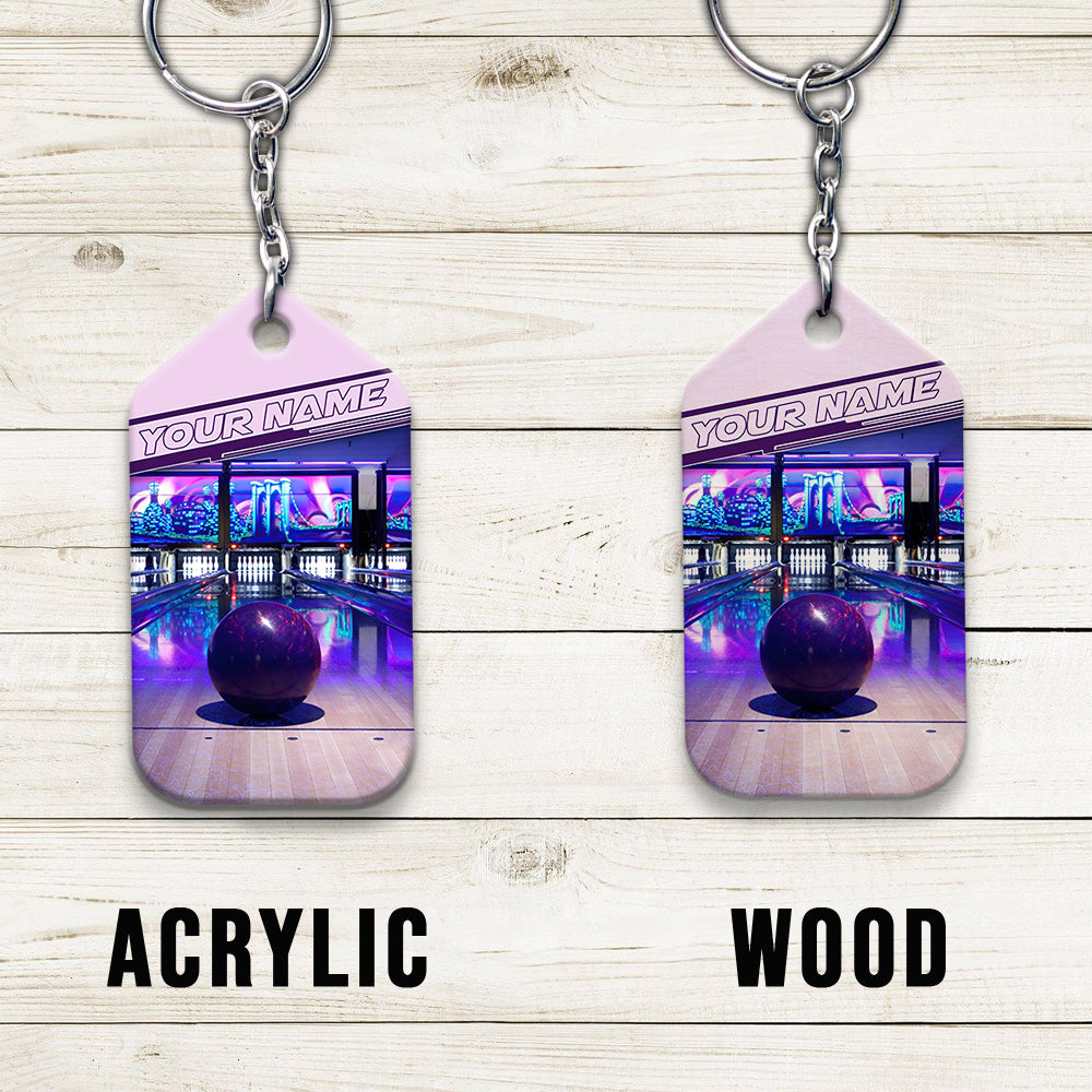 Purple Bowling Ball Personalized Name 3D Keychain