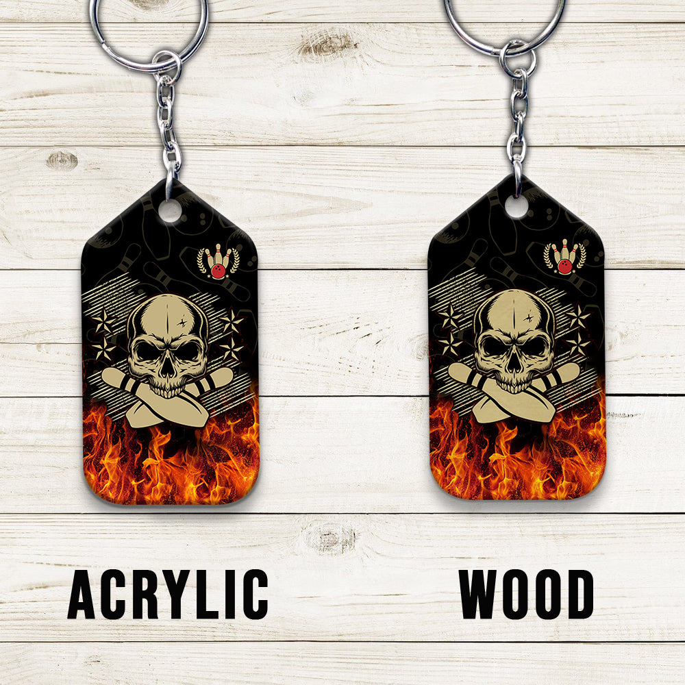 Skull Bowling In Fire Keychain