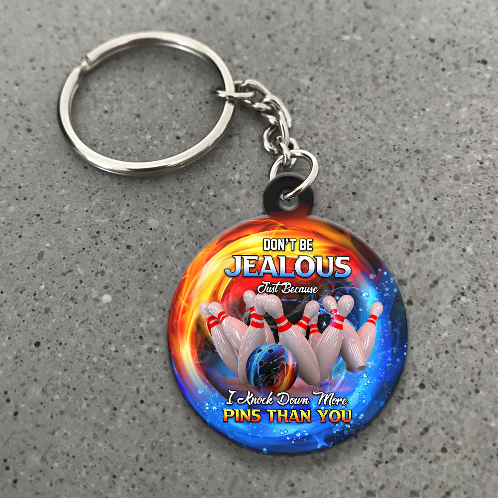 Don't Be Jealous I Knock Down More Pins Funny Bowling Keychain Gift For Bowler