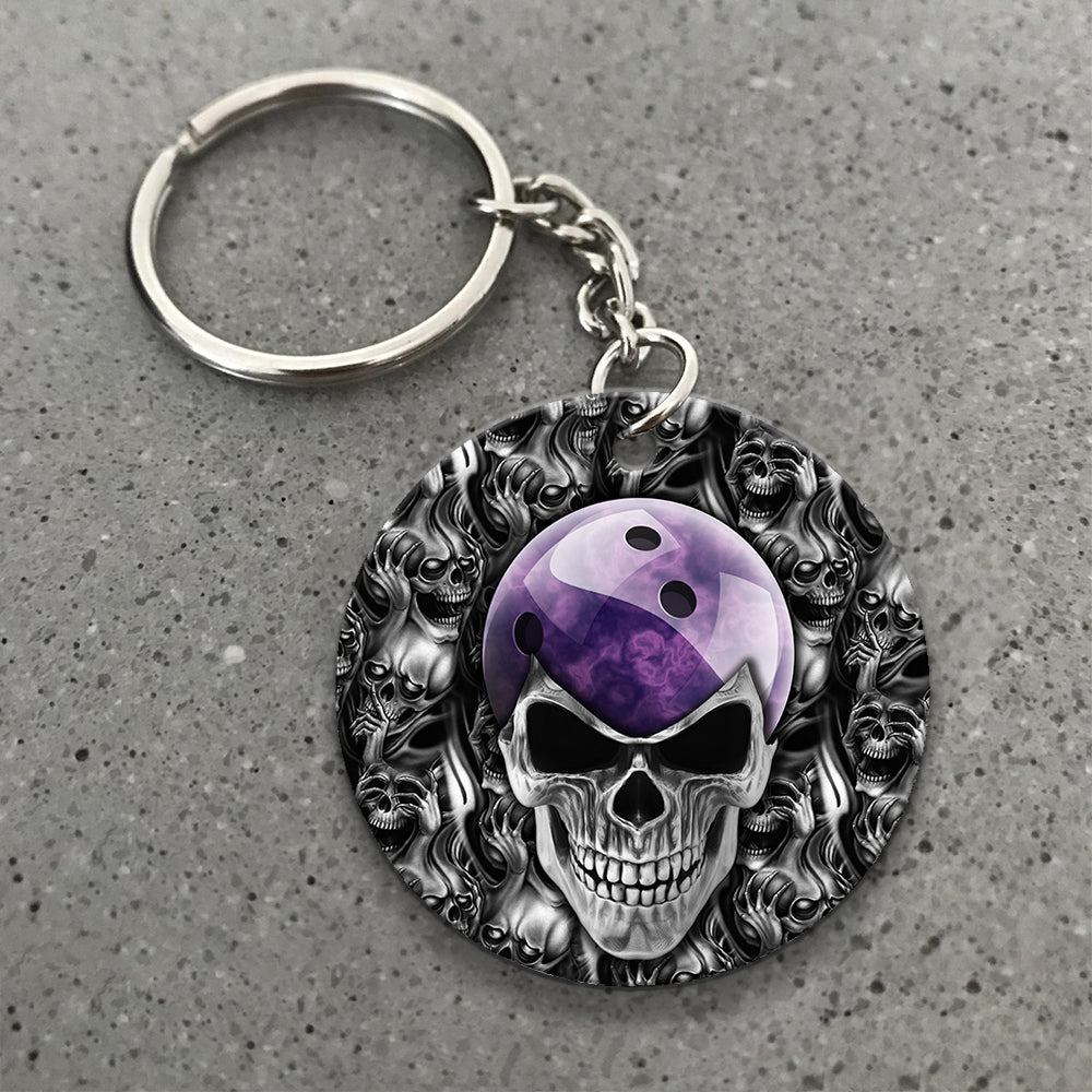 Purple Skull Bowling Ball Keychain