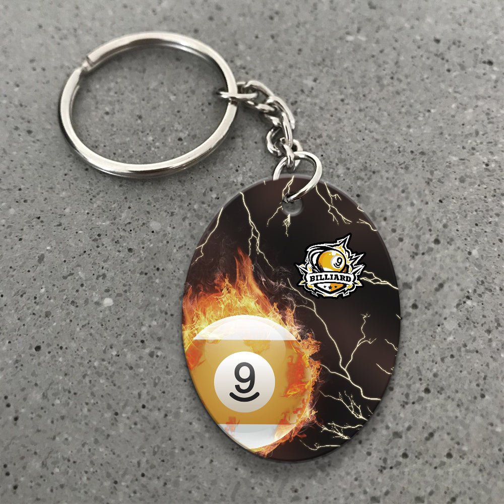 One Last Shot Billiard 9 Ball Fire Flame Keychain Gift For Billiard Players