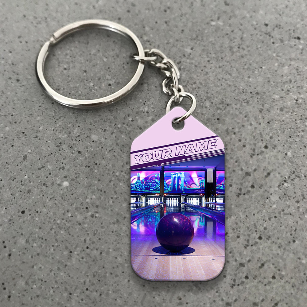 Purple Bowling Ball Personalized Name 3D Keychain