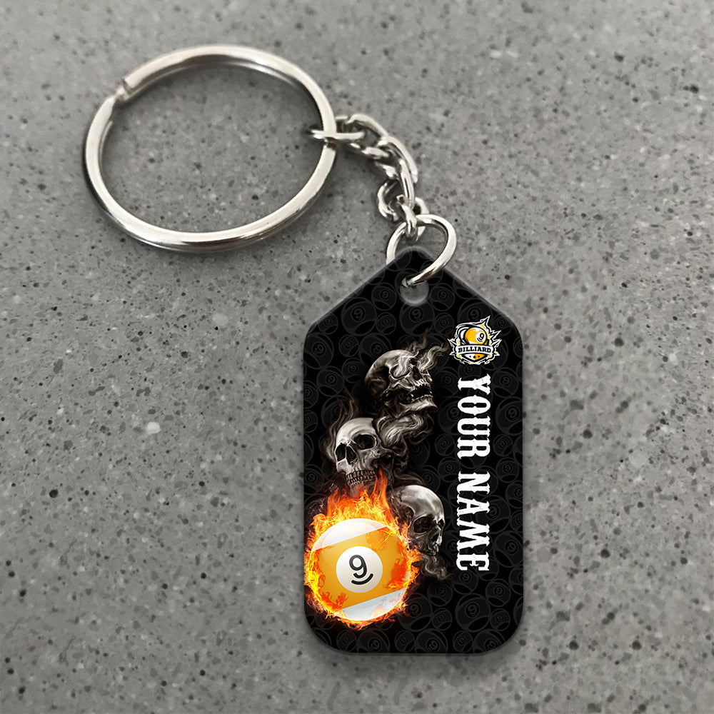 Skull Reaper Billiard Pool 9 Ball Hello Darkness My Old Friend Personalized Name Keychain For Billiard Players