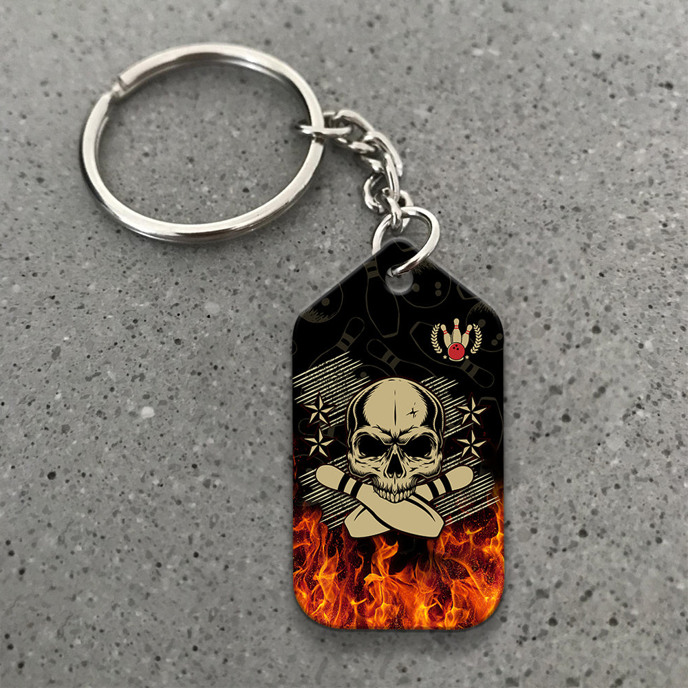 Skull Bowling In Fire Keychain