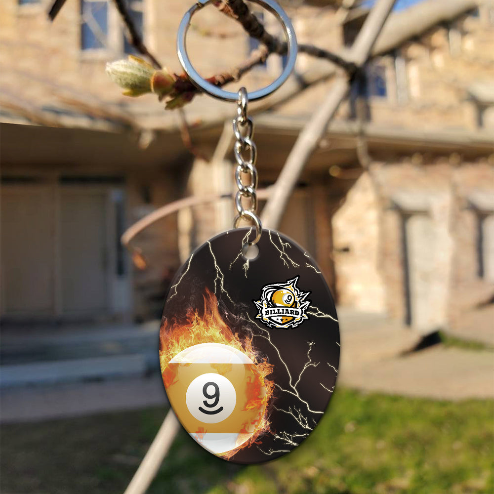 One Last Shot Billiard 9 Ball Fire Flame Keychain Gift For Billiard Players