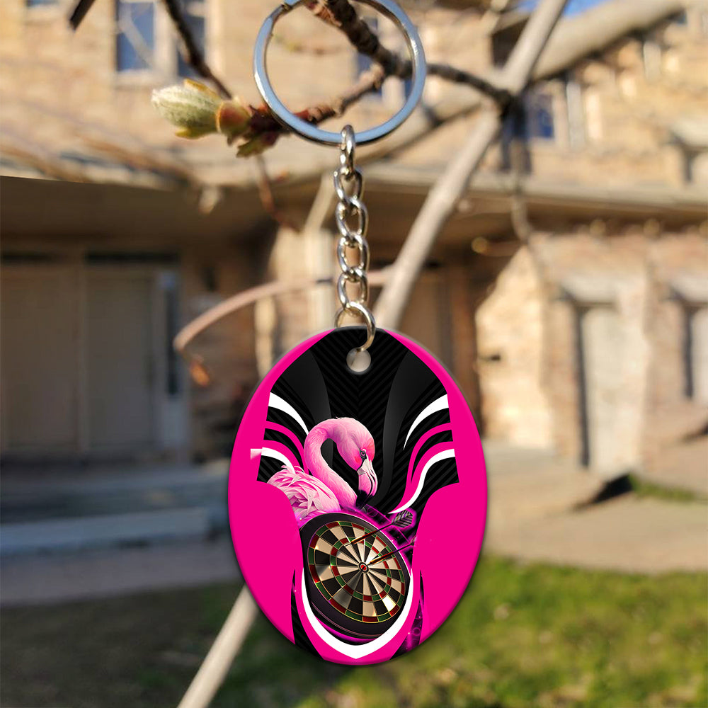 Pink Bullseye Dartboard  Flamingo And Darts Keychain For Dart Team Player