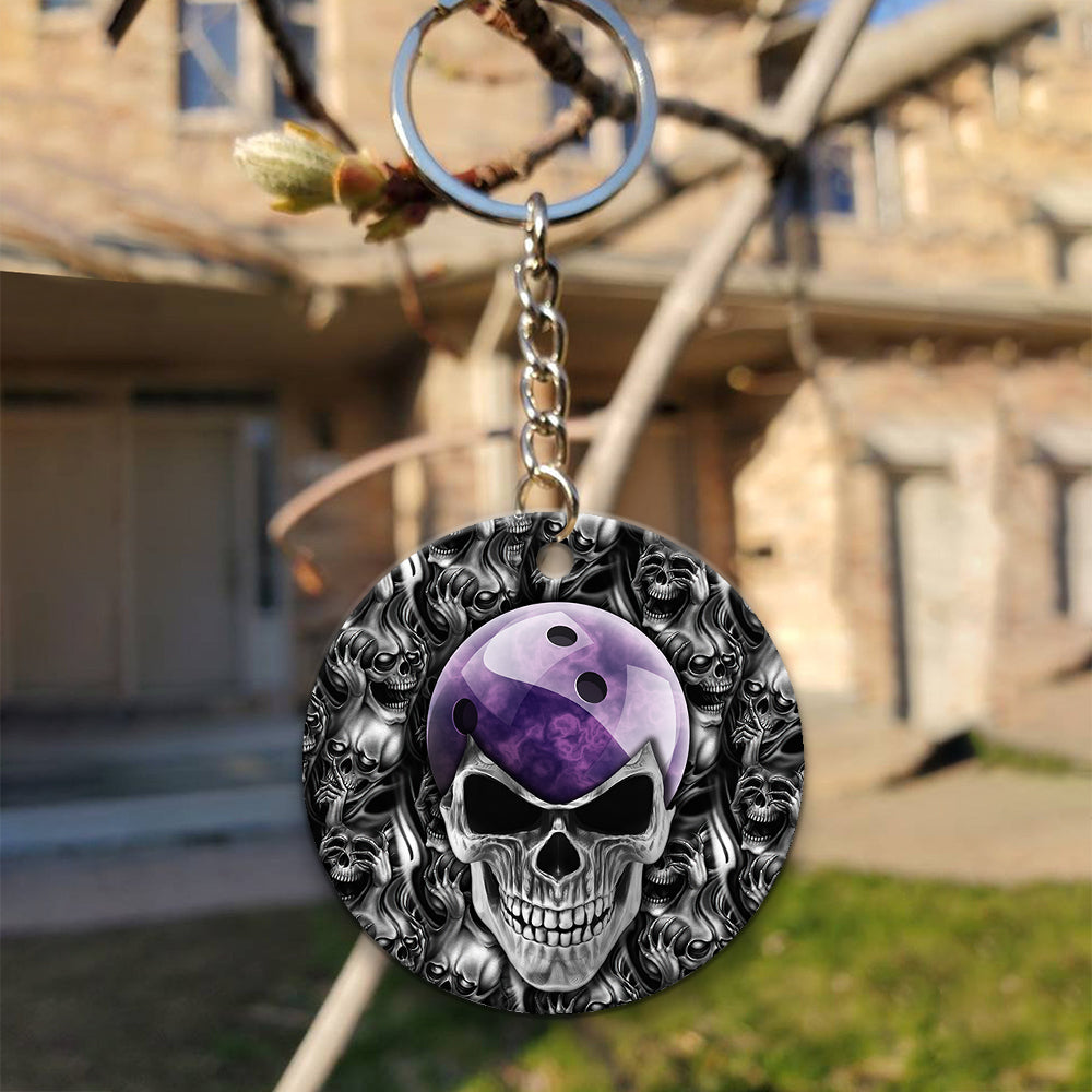 Purple Skull Bowling Ball Keychain