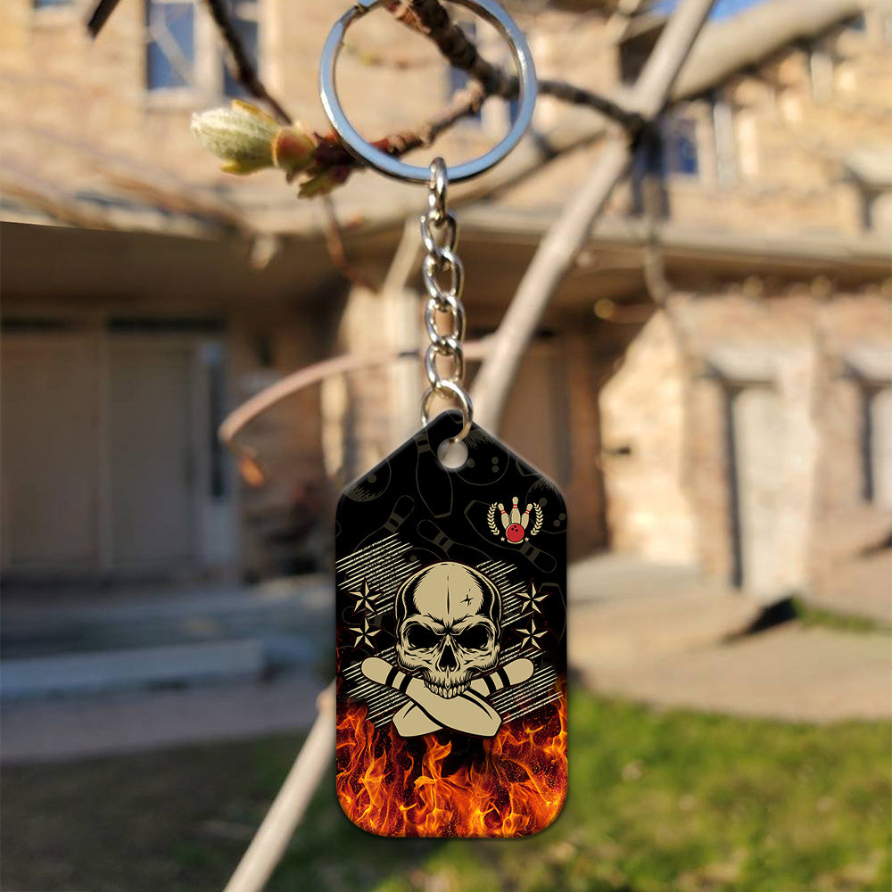 Skull Bowling In Fire Keychain